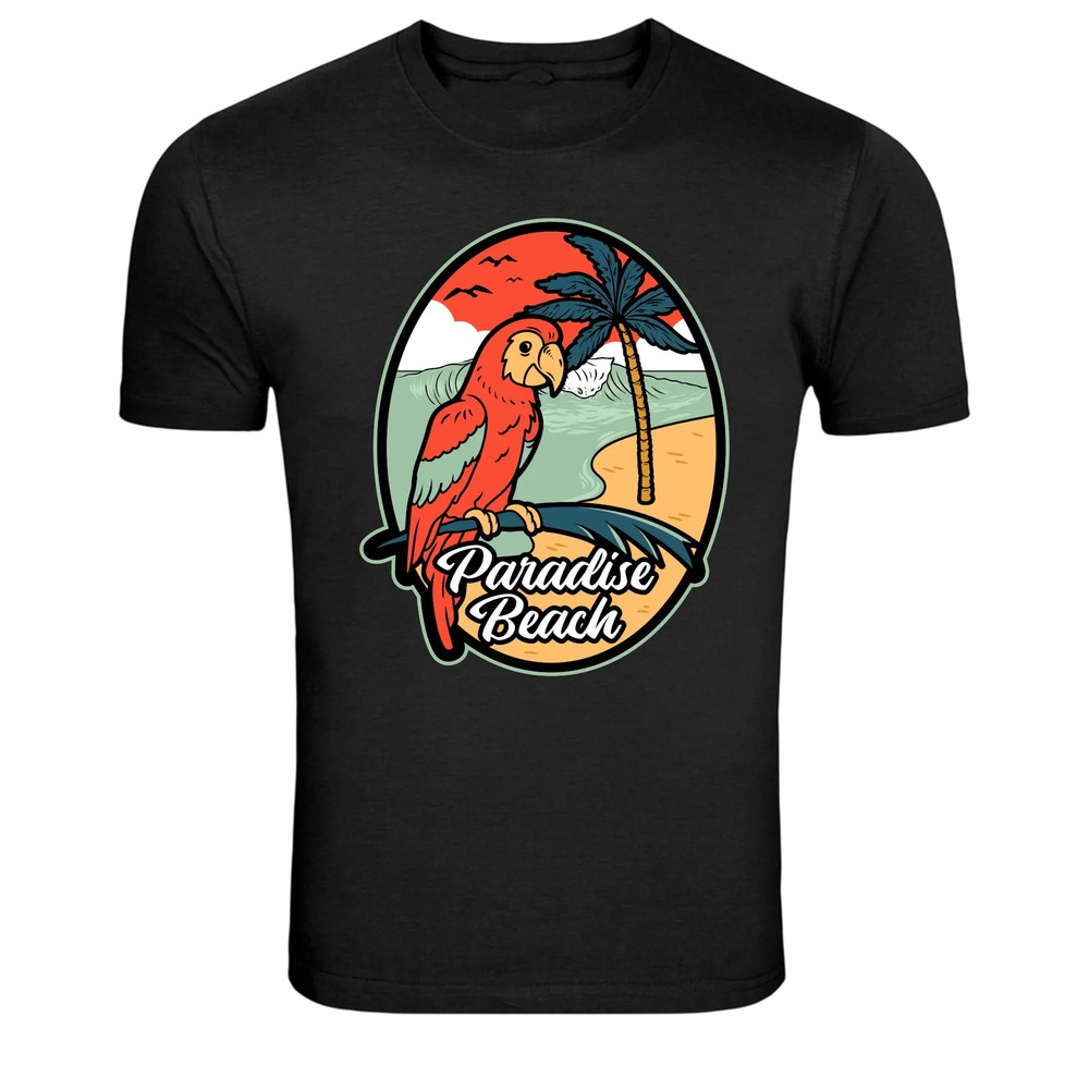 Paradise Beach Tropical Parrot Ocean Graphic T-Shirt