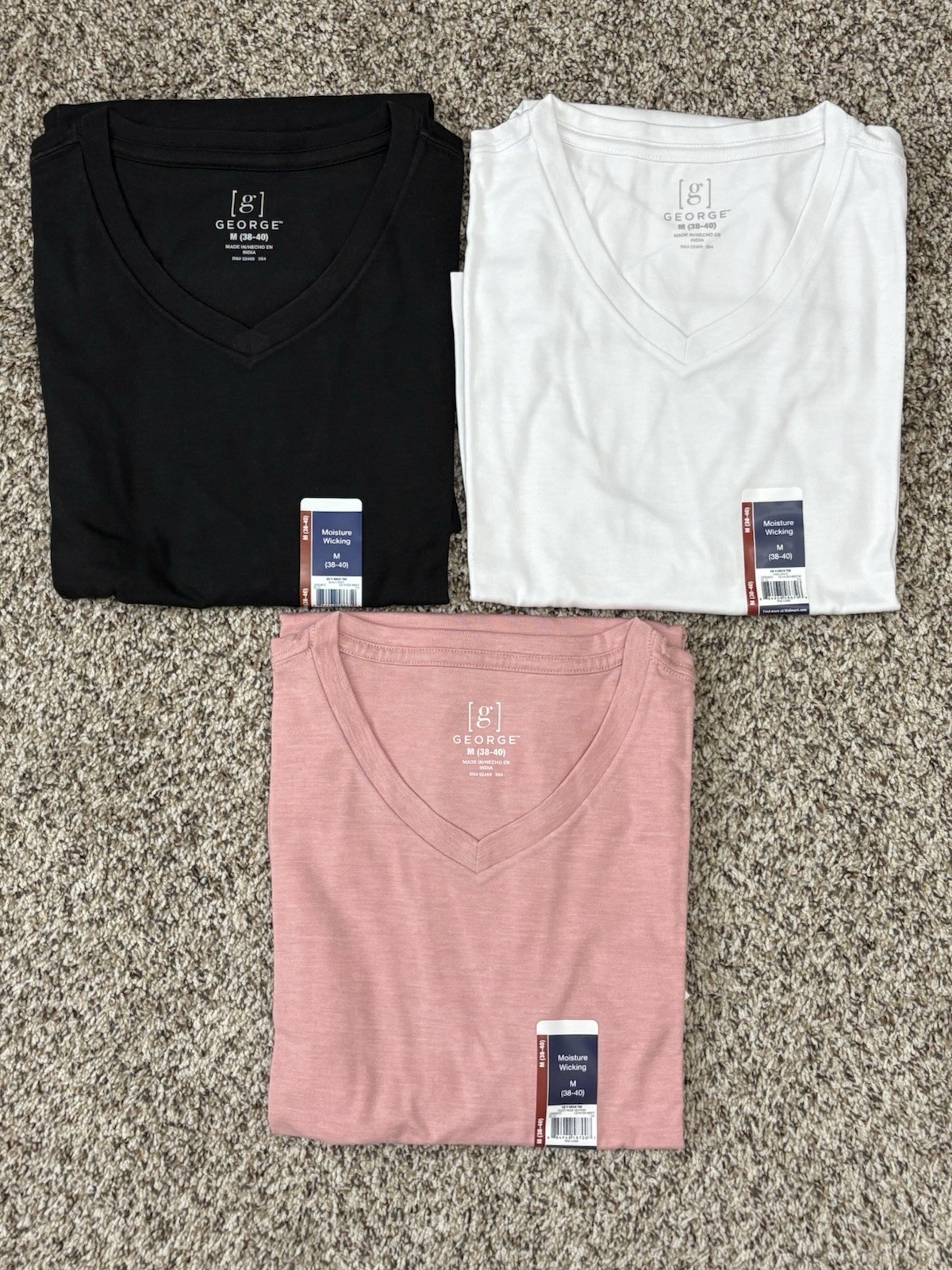 New George 3-PACK Men’s V-Neck T-shirt Tee Moisture Wicking Sz 38-40 MEDIUM (G8) gallery