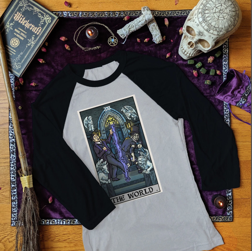 The World Tarot Card Raglan Gothic Jekyll And Hyde Halloween Baseball T-Shirt gallery