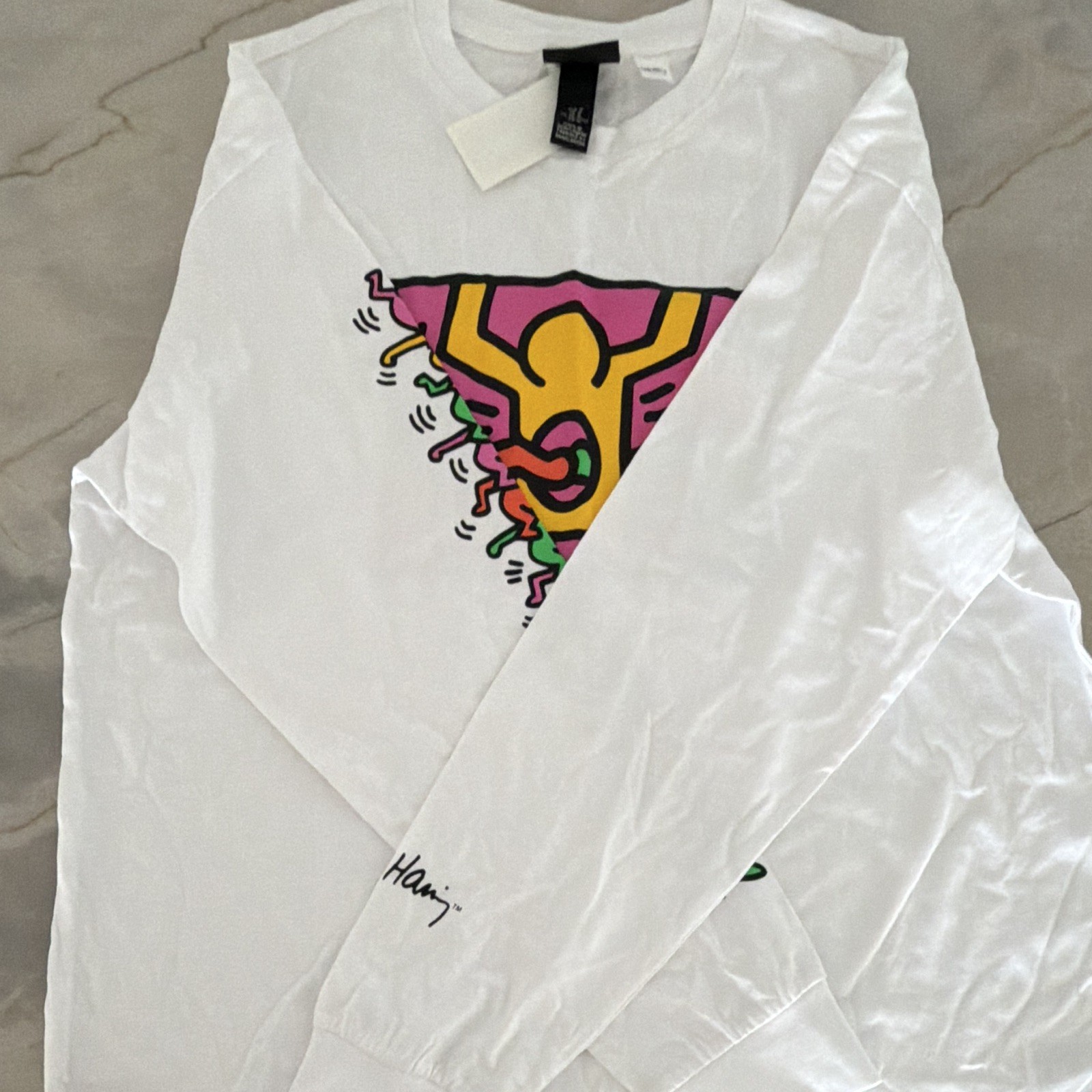 H&M x Keith Haring White Graphic Long Sleeve Regular Fit Tee M Cotton Crew gallery