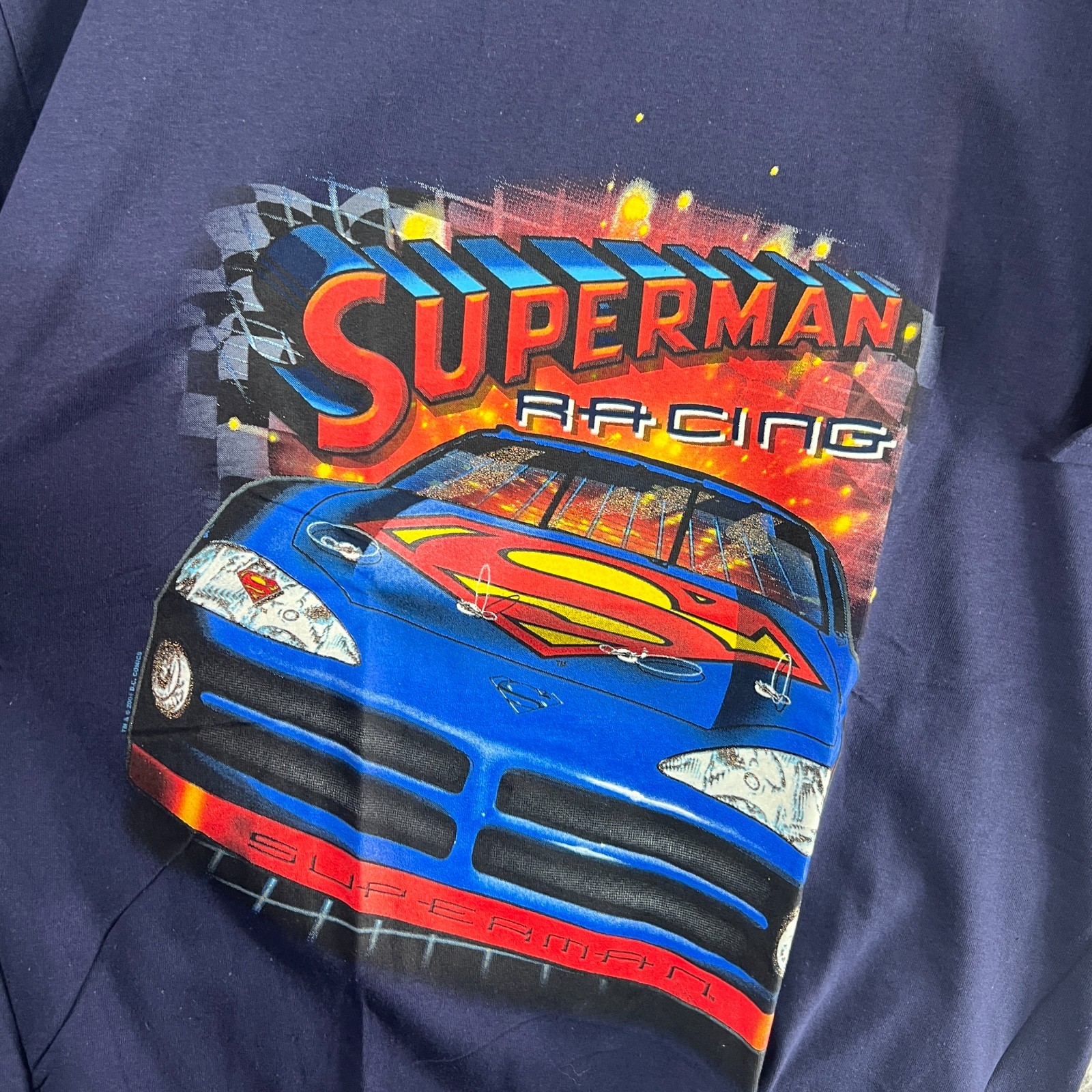 Vintage Superman Racing Shirt Mens Extra Large Dc Comics Streetwear 90s Y2K NWT gallery