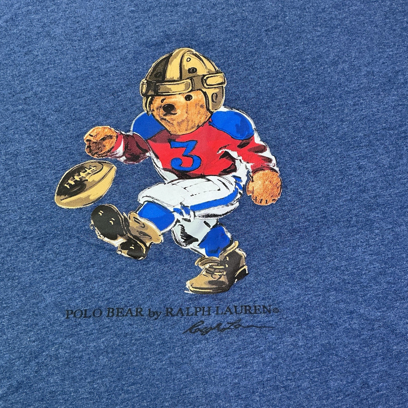POLO Ralph Lauren Mens Football Bear Graphic T Shirt Size 3XB Blue Preppy