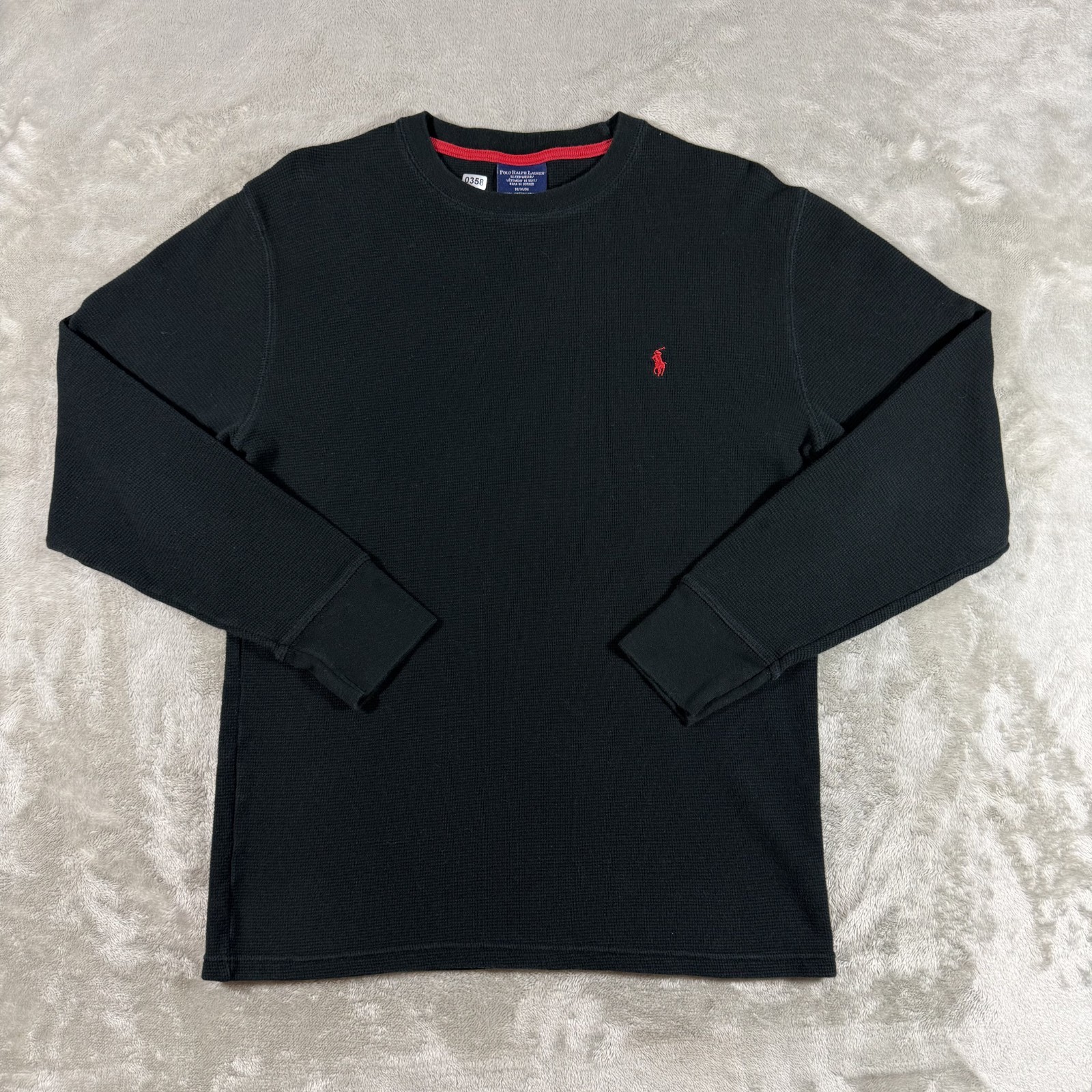Polo Ralph Lauren Mens Thermal Shirt M Black Long Sleeve Waffle Knit Sleepwear