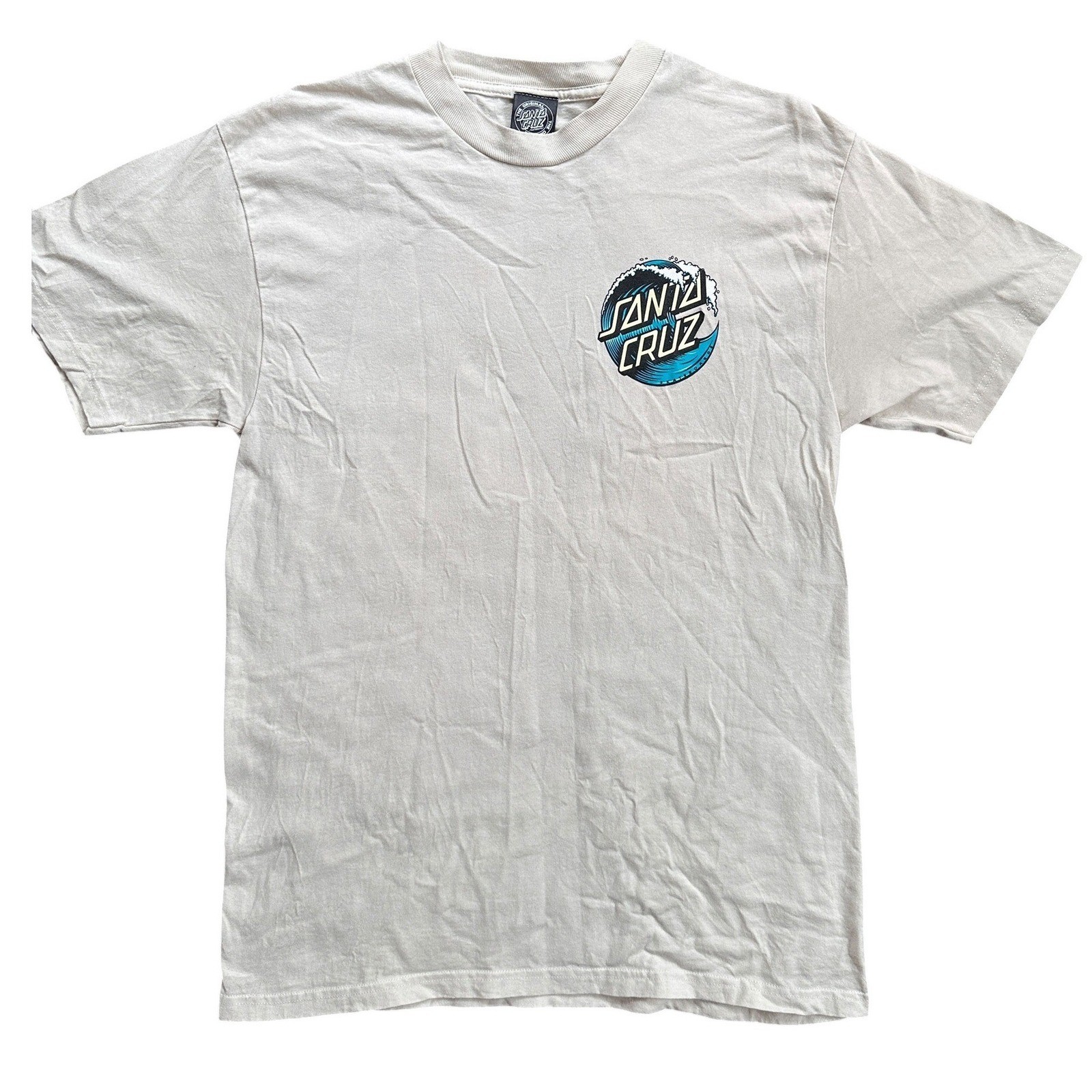 Santa Cruz Wave Logo Graphic T-Shirt Mens Medium Off-White Excellent Skate Tee