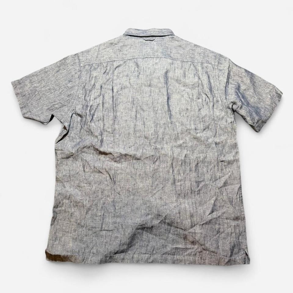 NWT Eddie Bauer 100% Linen Solid Blue/Gray Short Sleeve Button Up Size L gallery