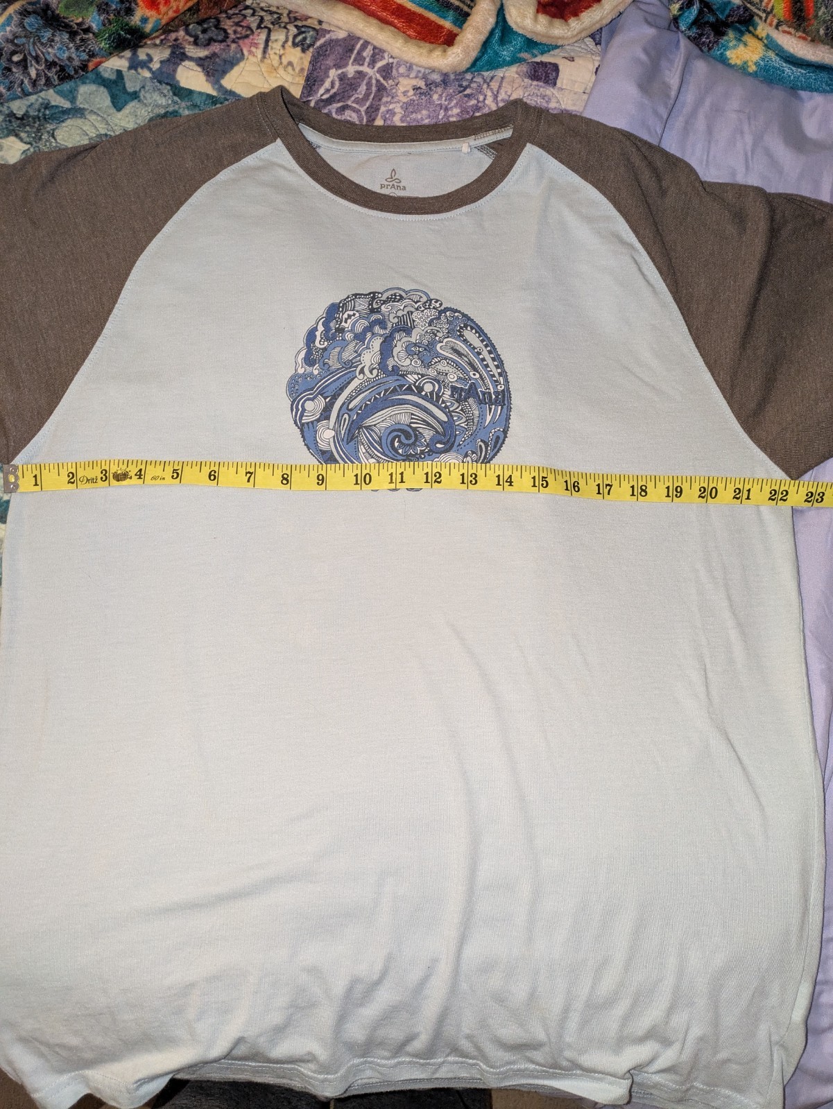 Prana Graphic T-Shirt XL Men's Casual Sheer Cotton Blue Brown Short Sleeve gallery