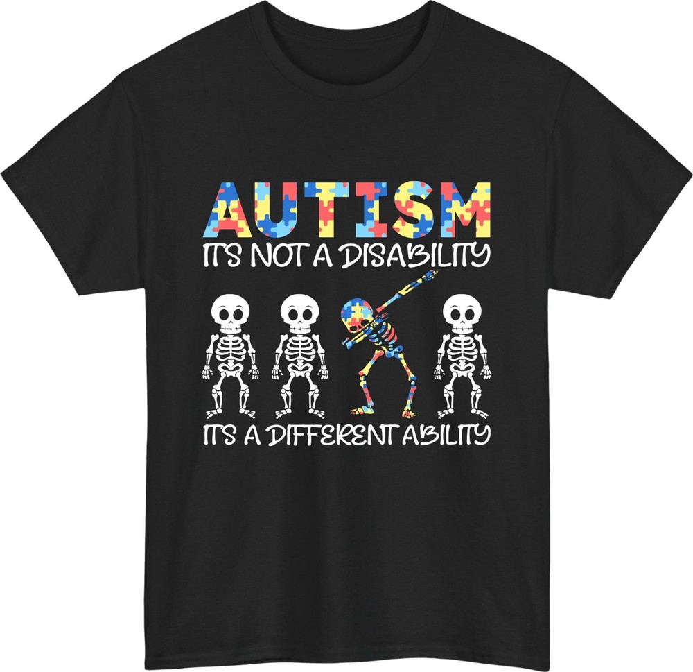 Autism Awareness Dabbing Skeleton T-Shirt Different Ability Puzzle Support Top