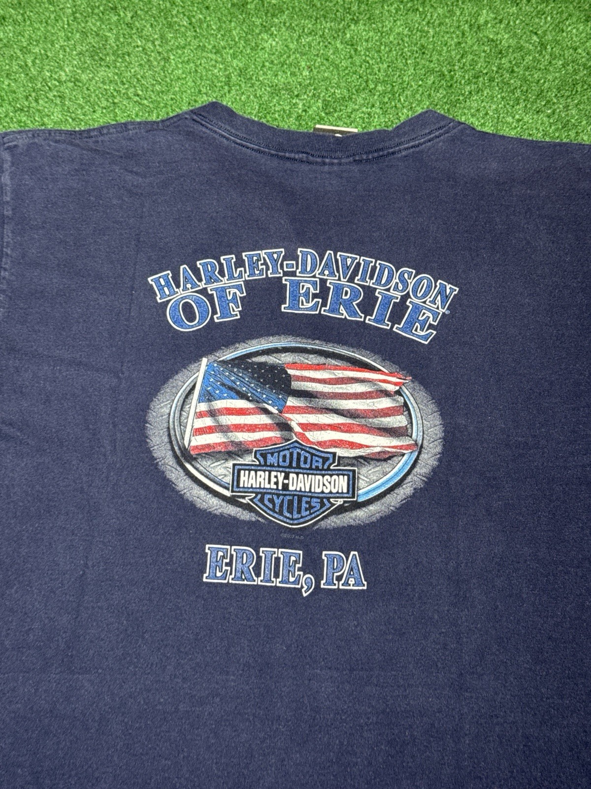 Harley Davidson Emblem Logo Blue Silver Large Y2K Biker Vintage T Shirt gallery