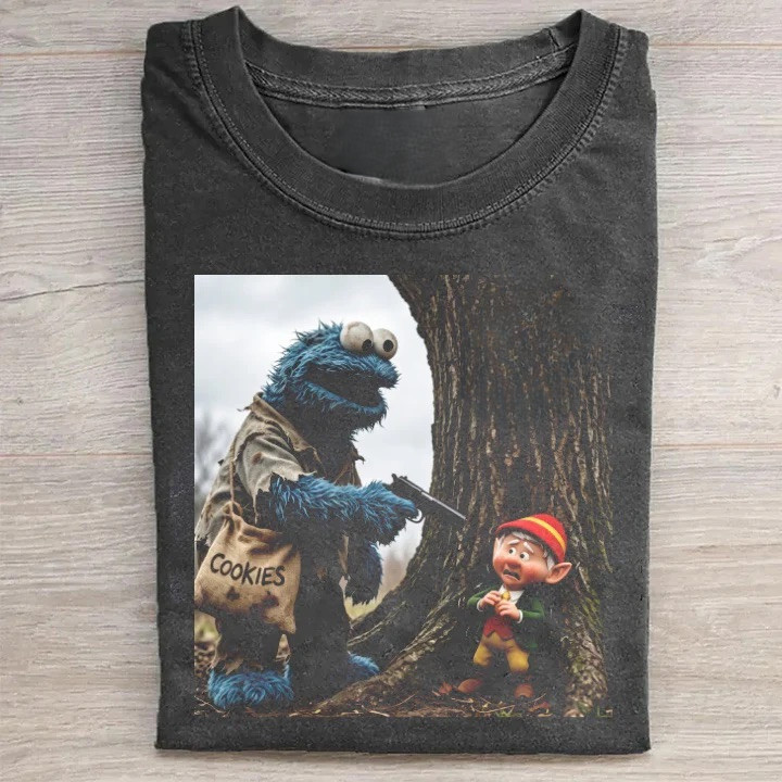 Blue Monster and Forest Elf Edgy T-shirt Heavyweight Cotton Graphic Funny Tee gallery