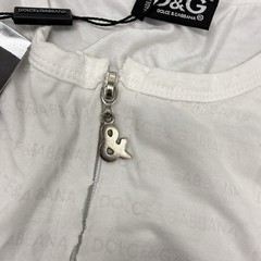 Dolce & Gabbana Text Logo Graphic Long Sleeve Full Zip T-Shirt White Size Large