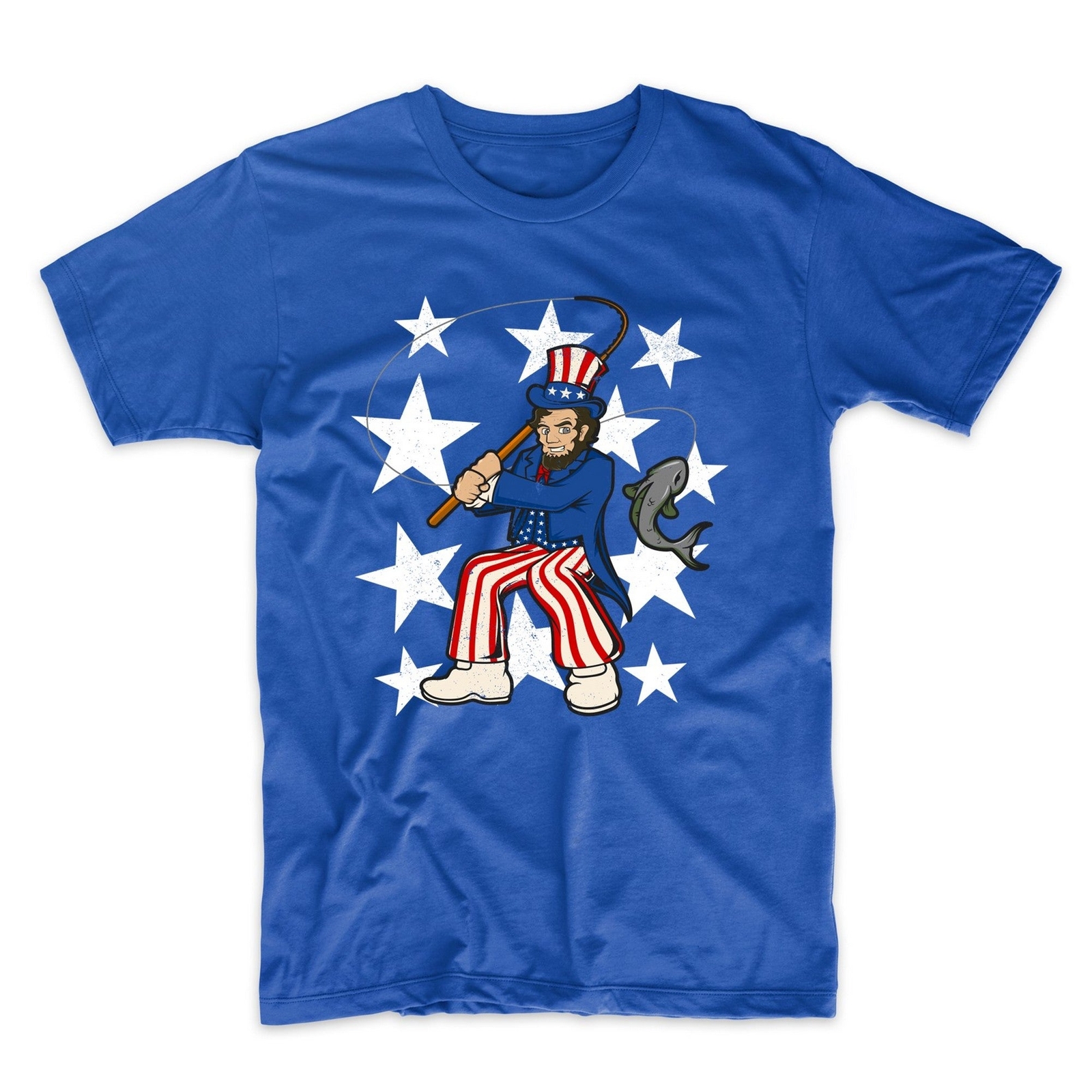 Abraham Lincoln Fishing Funny 4th of July Fisherman Blue T-Shirt