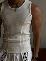 Solid Color Men’s I-Shaped Vest – Moderate Elasticity Polyester Sports Top