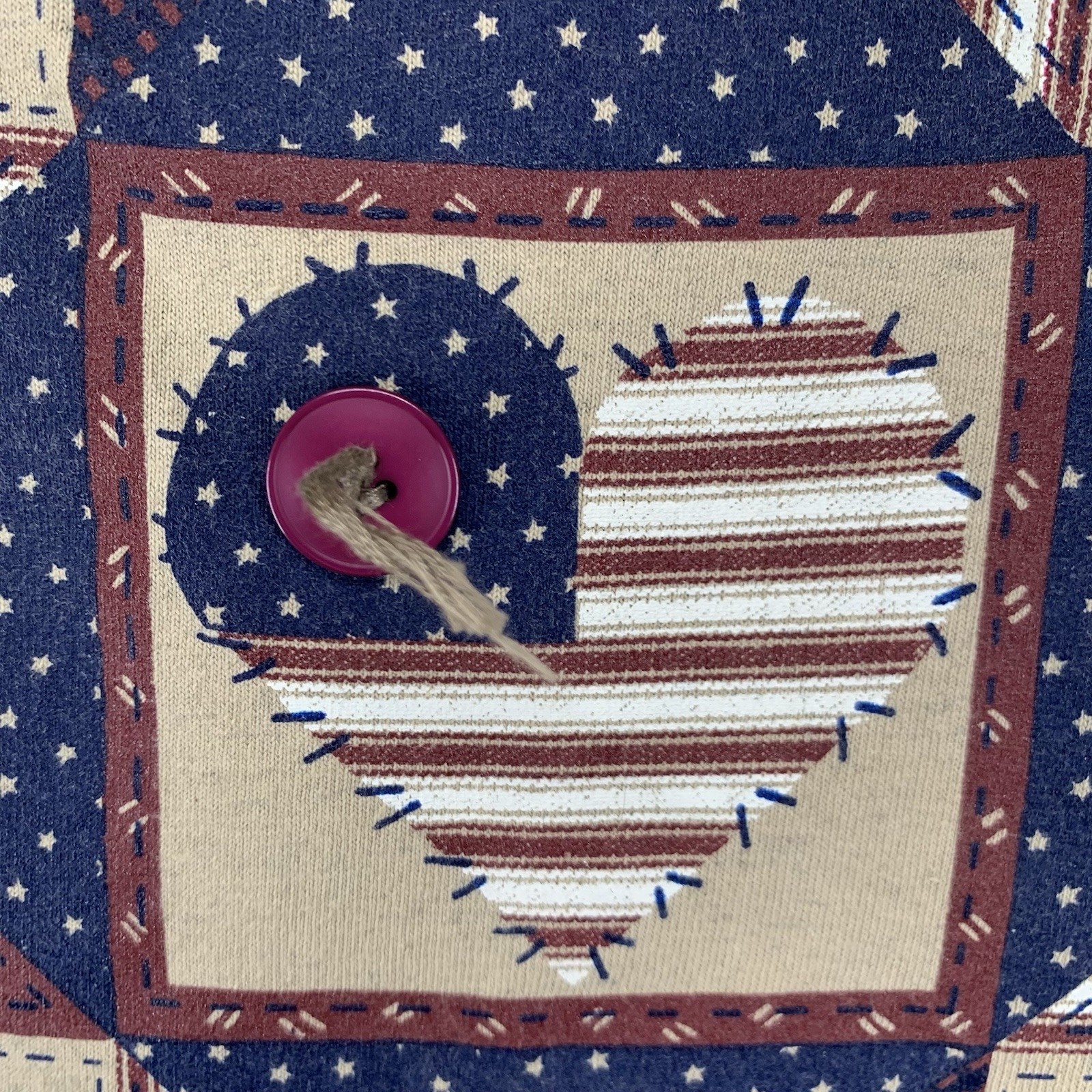 Vintage Single Stitch T Shirt XL Rustic American Quilt Patch Work Tan Cotton USA gallery