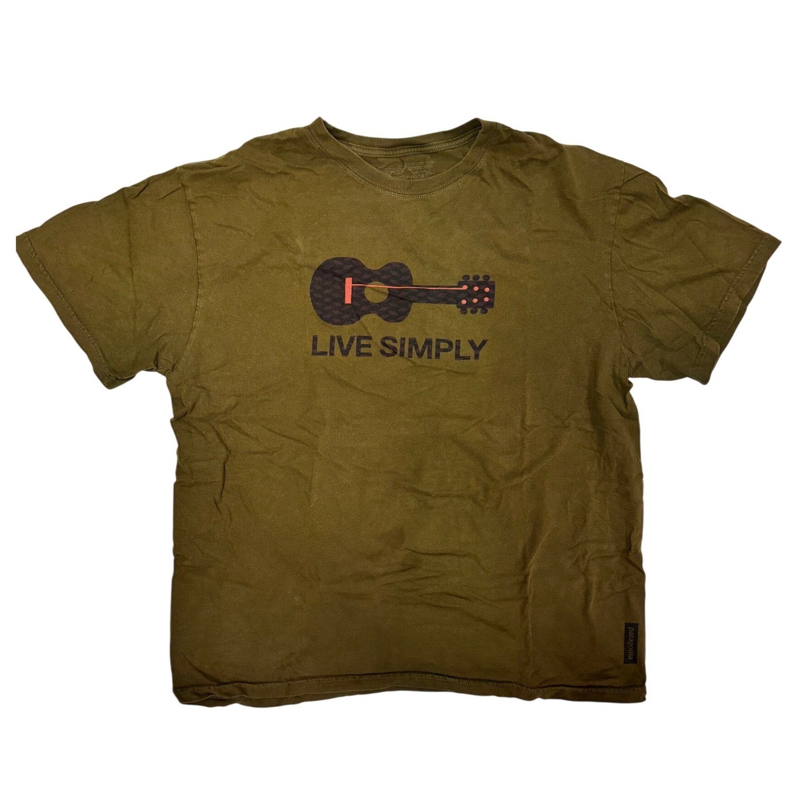 Patagonia Mens Live Simply Guitar Graphic T-Shirt Olive Green Organic Cotton L gallery