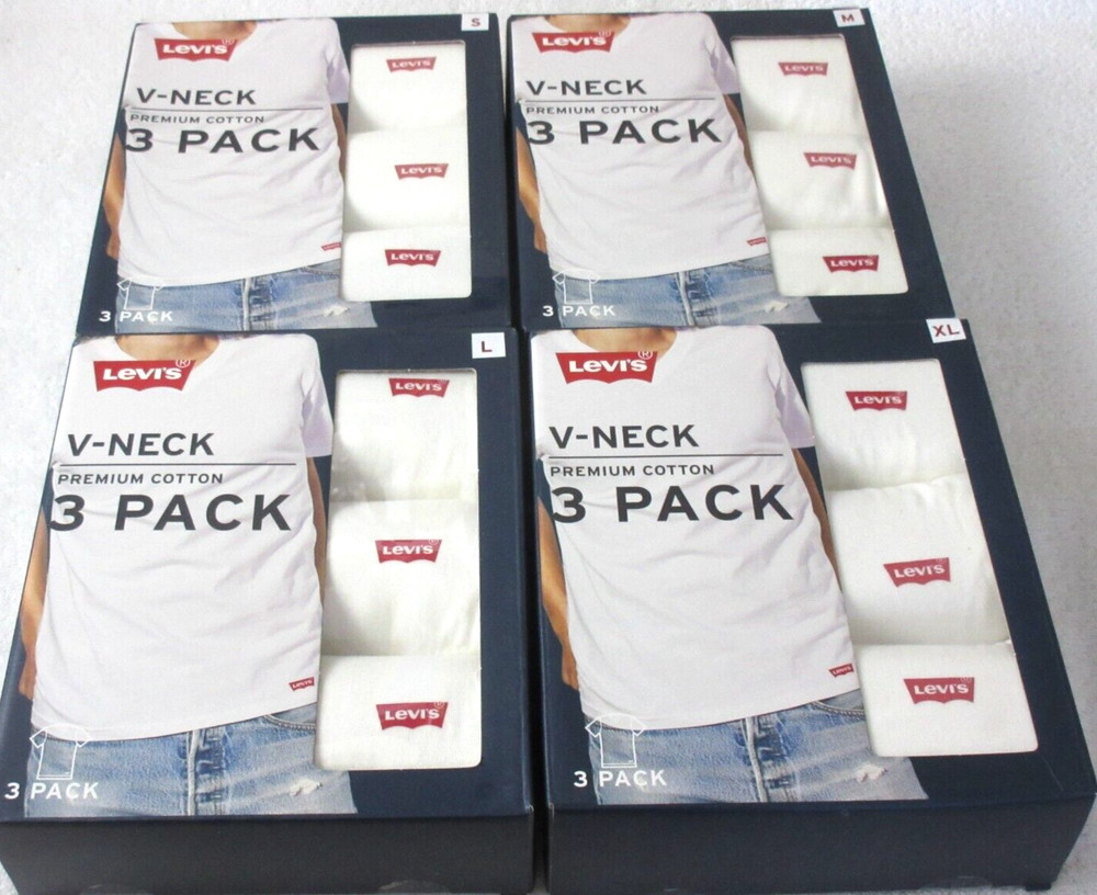 Levi’s Men’s V-Neck Premium Cotton 3 Pack Tee shirts White NIB Ships Free