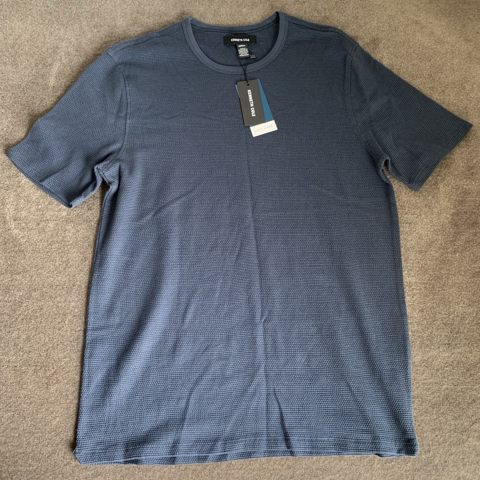 Kenneth Cole Men’s Small S Slim-Fit Textured T-Shirt Navy Blue 4 Way Stretch
