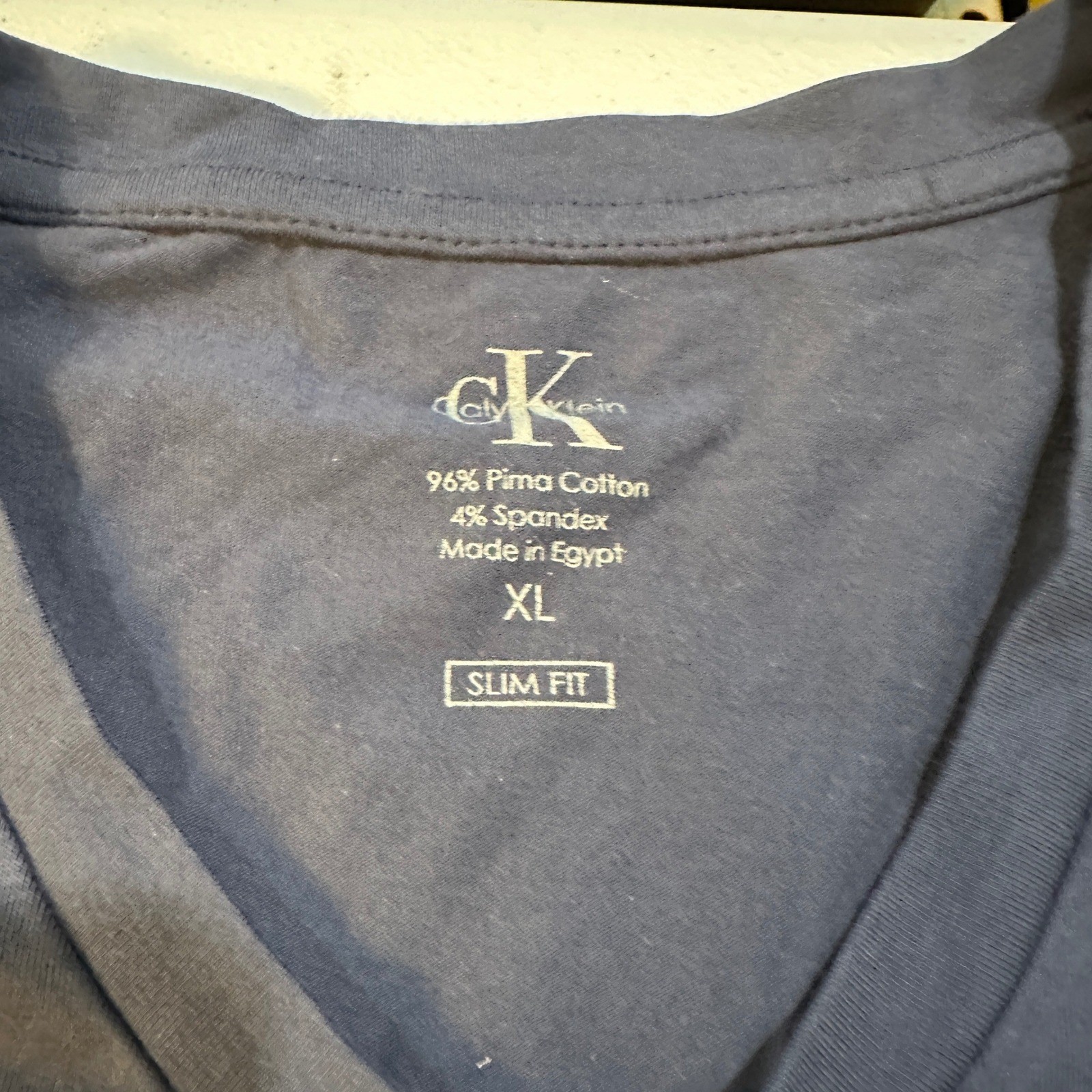 Calvin Klein V-Neck T-Shirt Navy Blue Pima Cotton Spandex Slim Fit XL gallery