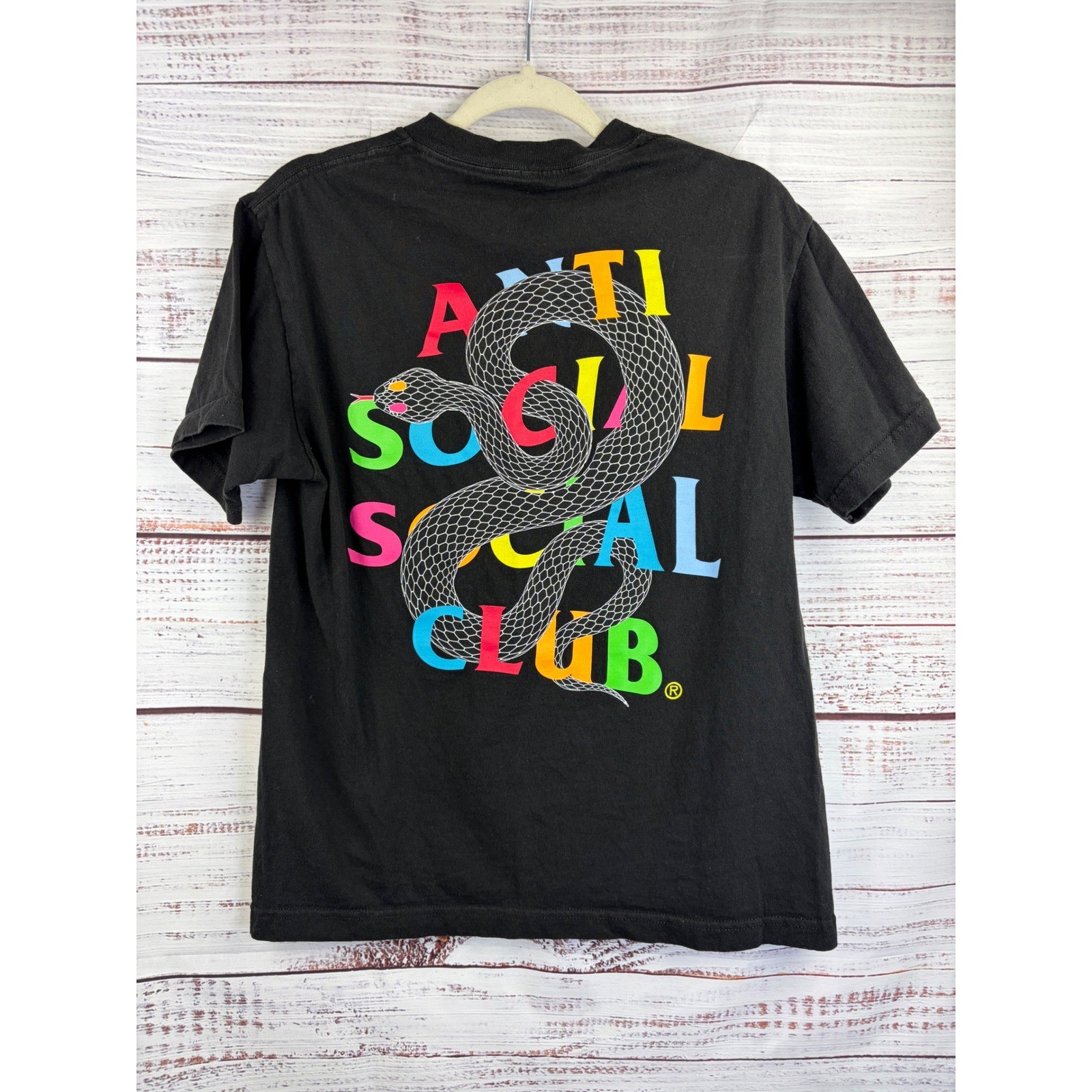 Anti Social Social Club Black Rainbow Snake Logo Graphic T-Shirt Mens Medium