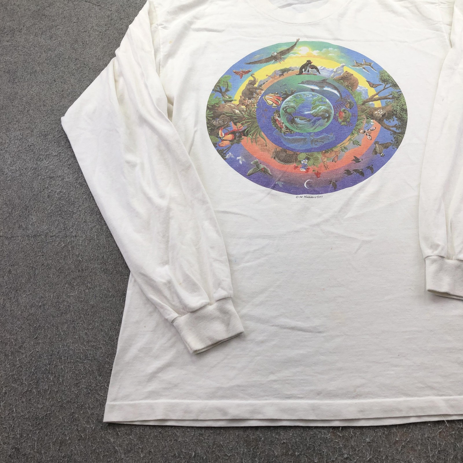 Vintage Human-i-Tees Shirt Mens Large White Nature Animal Earth Long Sleeve 90s gallery