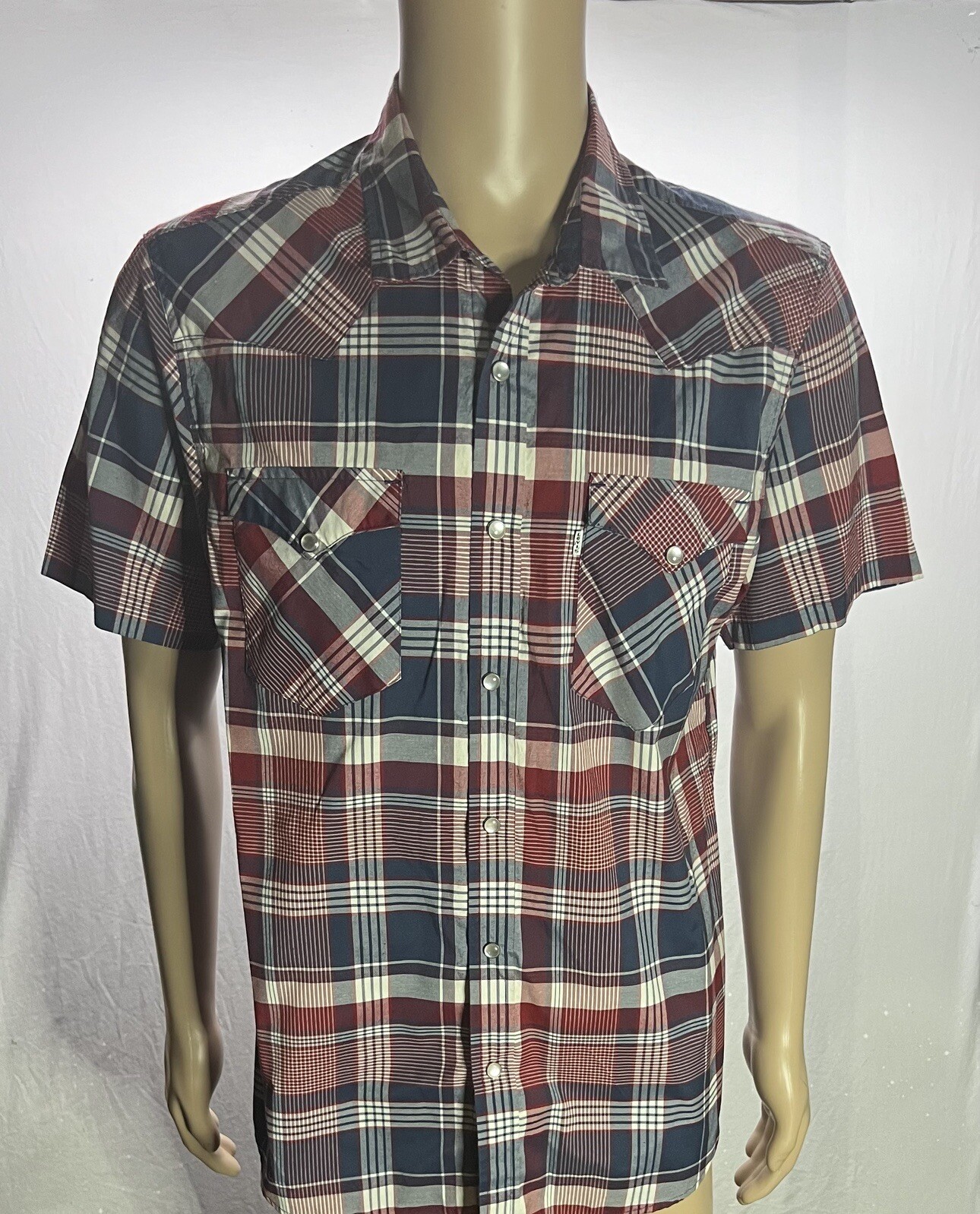 Levi Strauss Button Up Studded Plaid Short Sleeve Western Shirt Size L