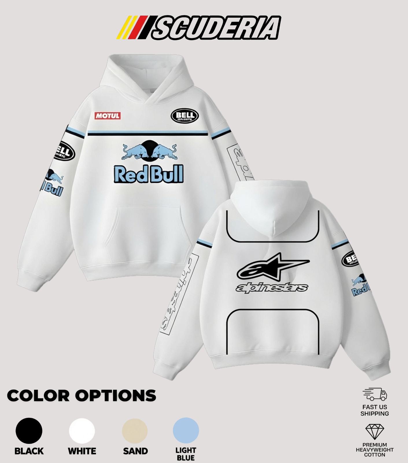 Scuderia Retro Sky Blue Redbull x Alpinestars Racing Hoodie Motor World Champion gallery