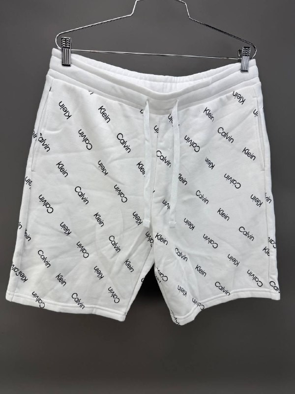 CK Calvin Klein Mens White Logo Monogram All Over Print Sweatshorts Size M