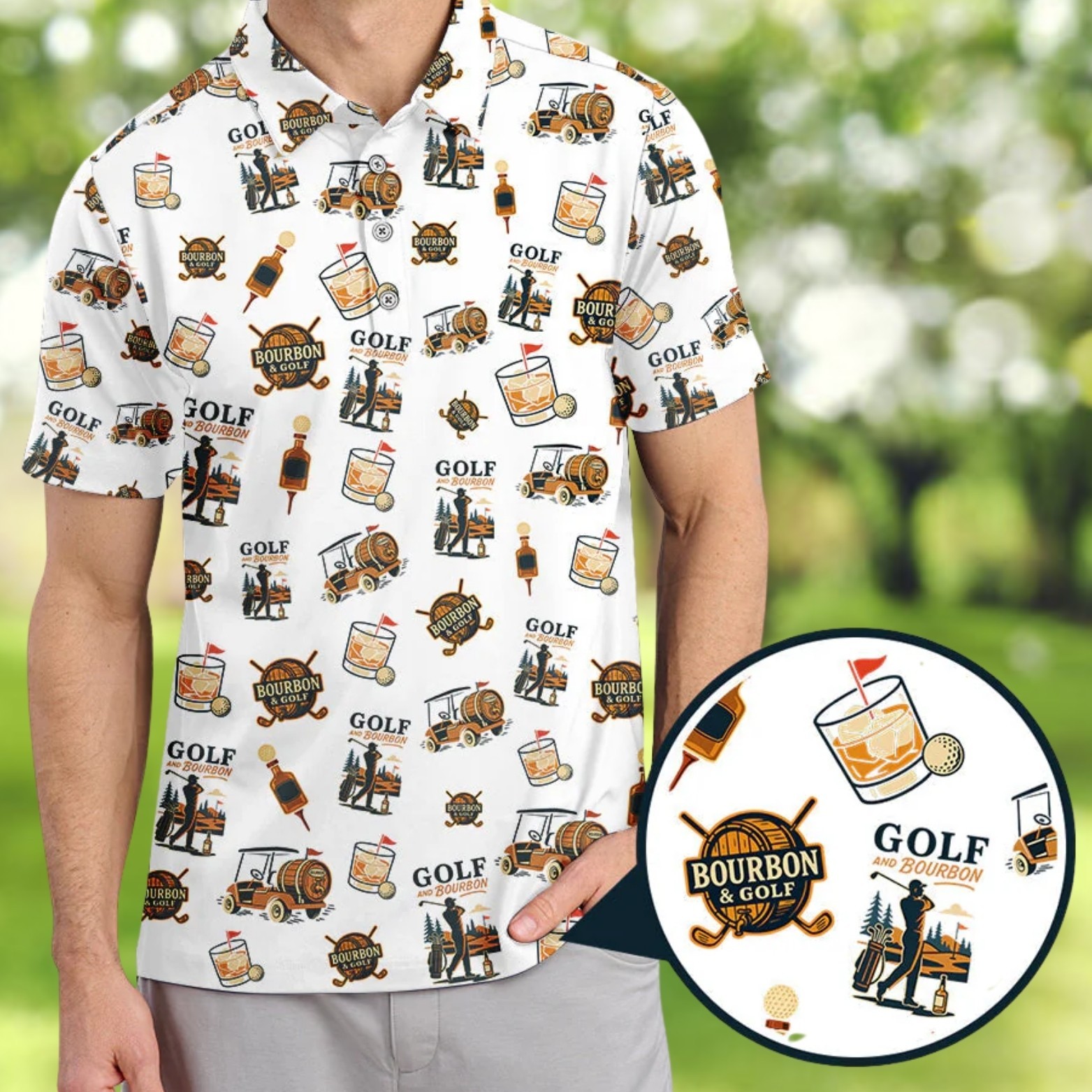 Golf and Bourbon Polo Shirt Men Funny Whiskey Golfer Drinking Gift Dad DayS-5XL) gallery