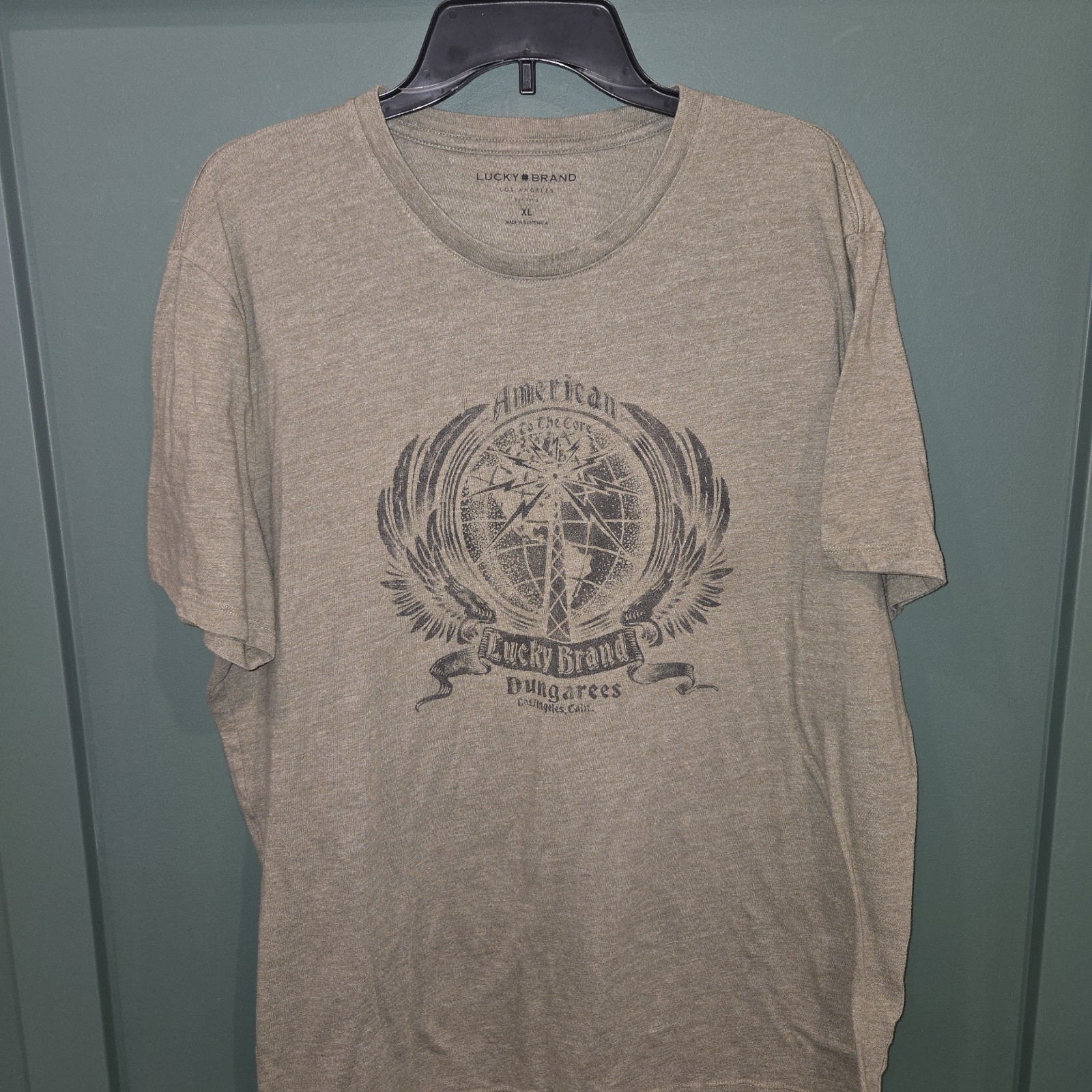 VTG Y2K Lucky Brand T Shirt Mens XL Army Green "American To The Core" Soft gallery