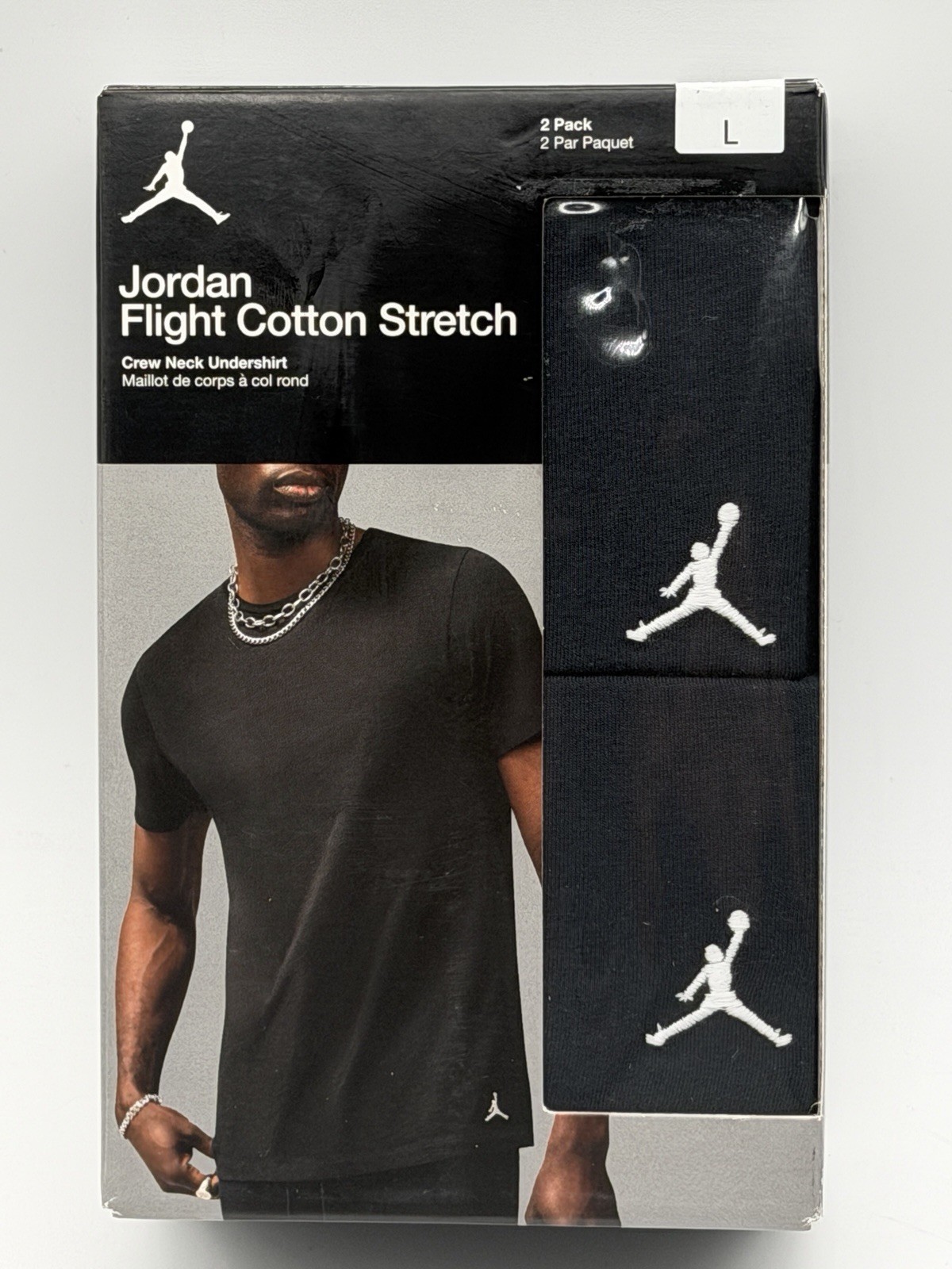 NEW 2 PACK NIKE JORDAN FLIGHT MENS COTTON STRETCH CREW NECK UNDERSHIRT LARGE BLK