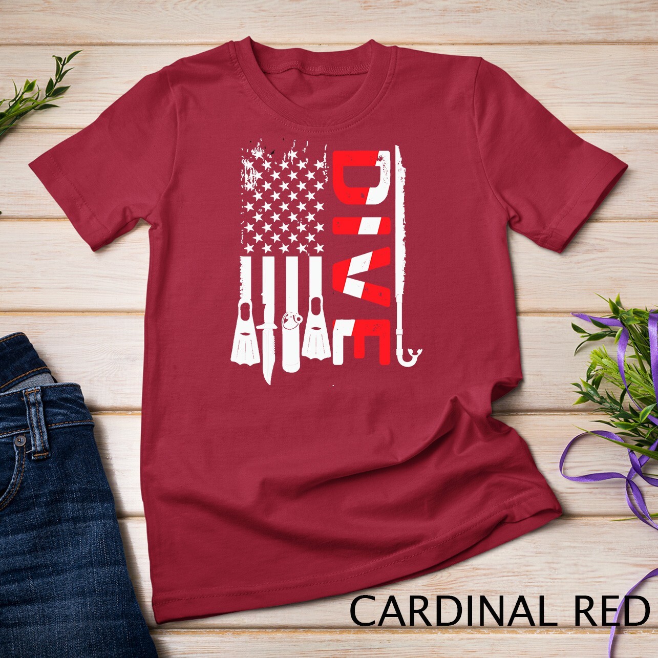 Vintage Scuba Diving Gear American Scuba Diver Down Flag Unisex T-shirt gallery
