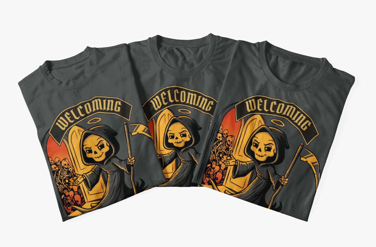 Grim Reaper Welcome Committee Skull Funny Dark Humor Graphic T-Shirt Tee gallery