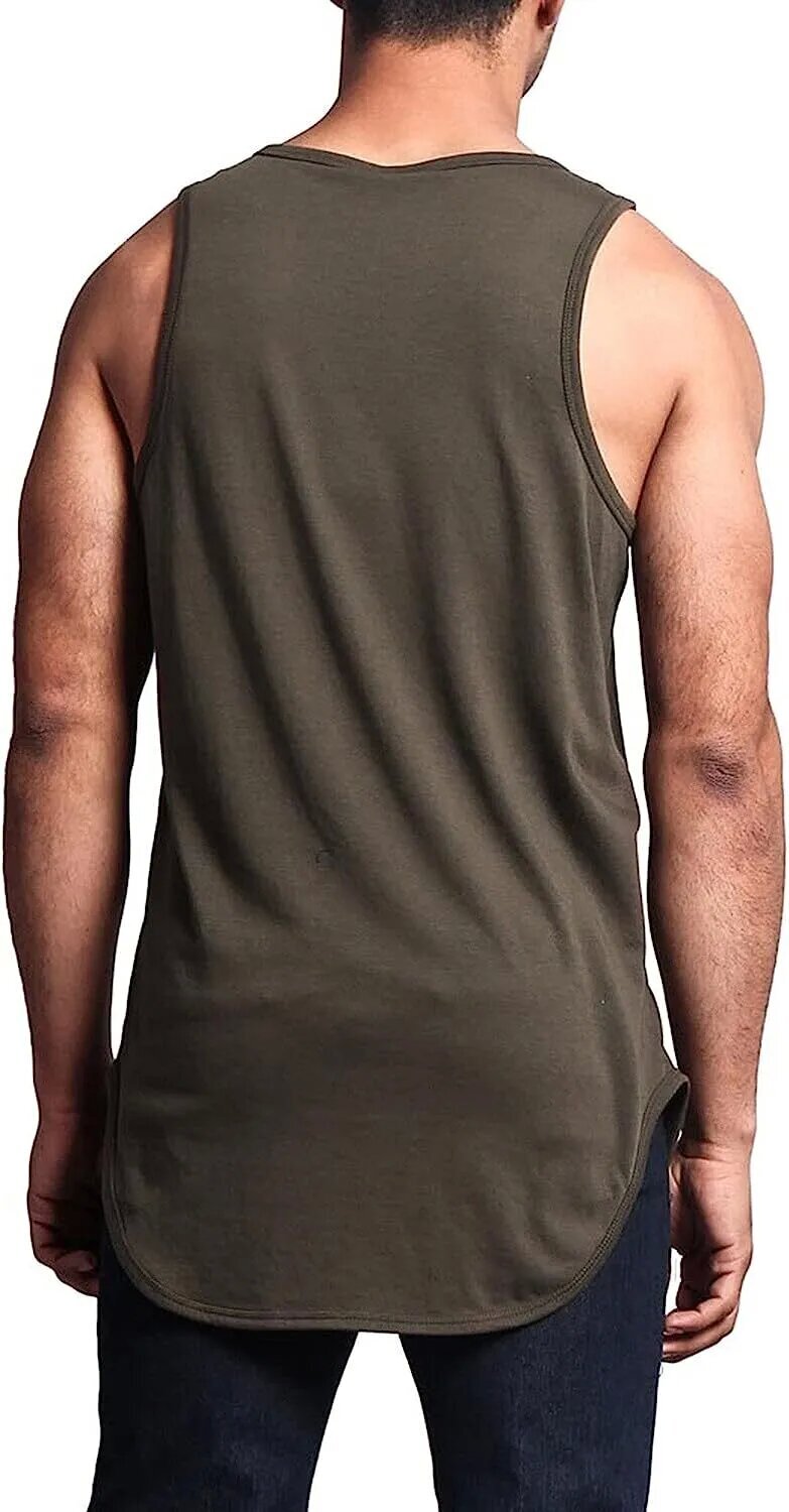 Men Solid Color Curved Hem Long Length Tank Top - Perfect for Summer Casual Wear gallery