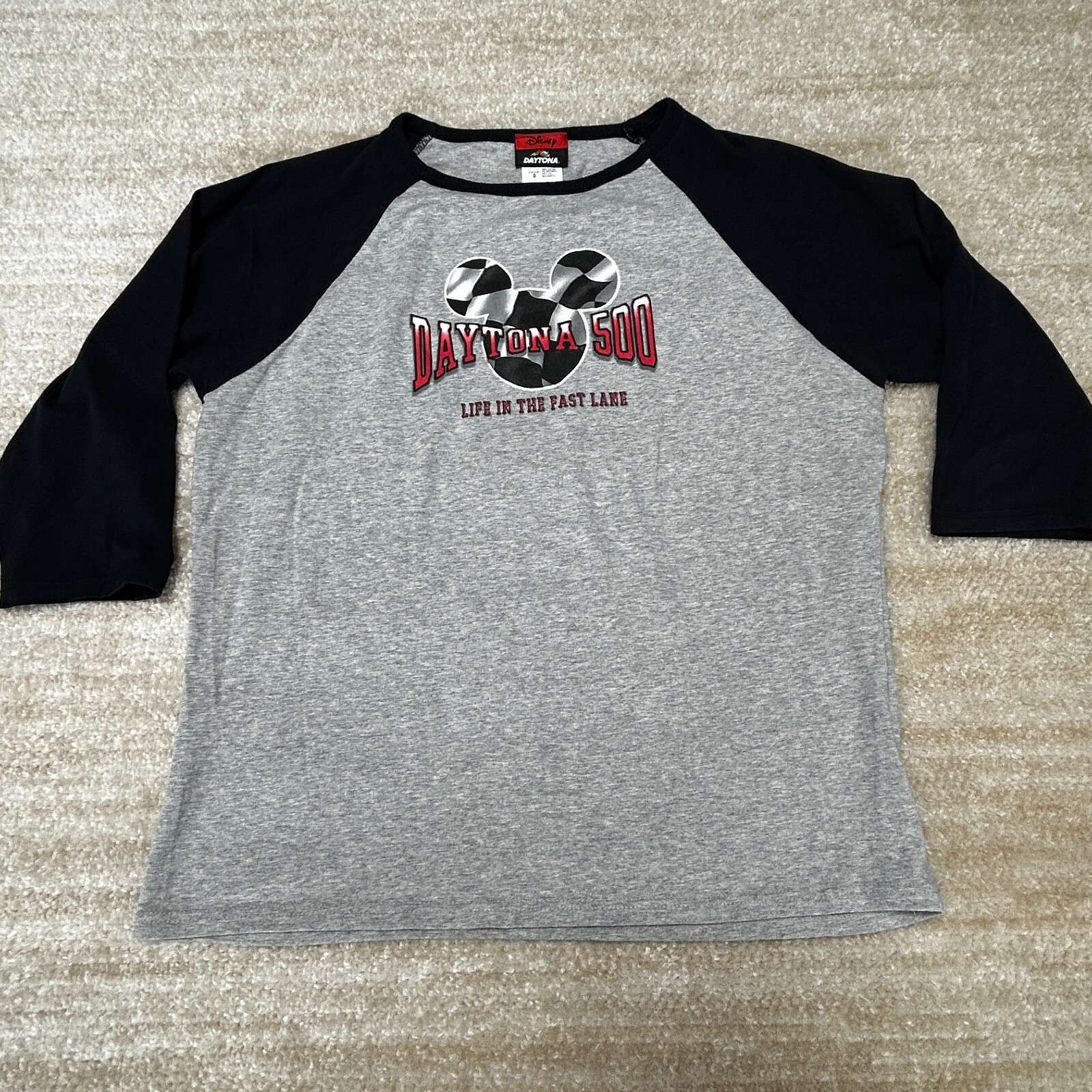 Disney Men's Daytona 500 Raglan T-Shirt Gray Black Large Cotton Spandex Racing T gallery