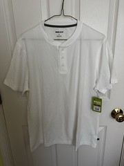 Bass & Co Men’s M White Solid Pique Henley Neck Short Sleeve T-Shirt