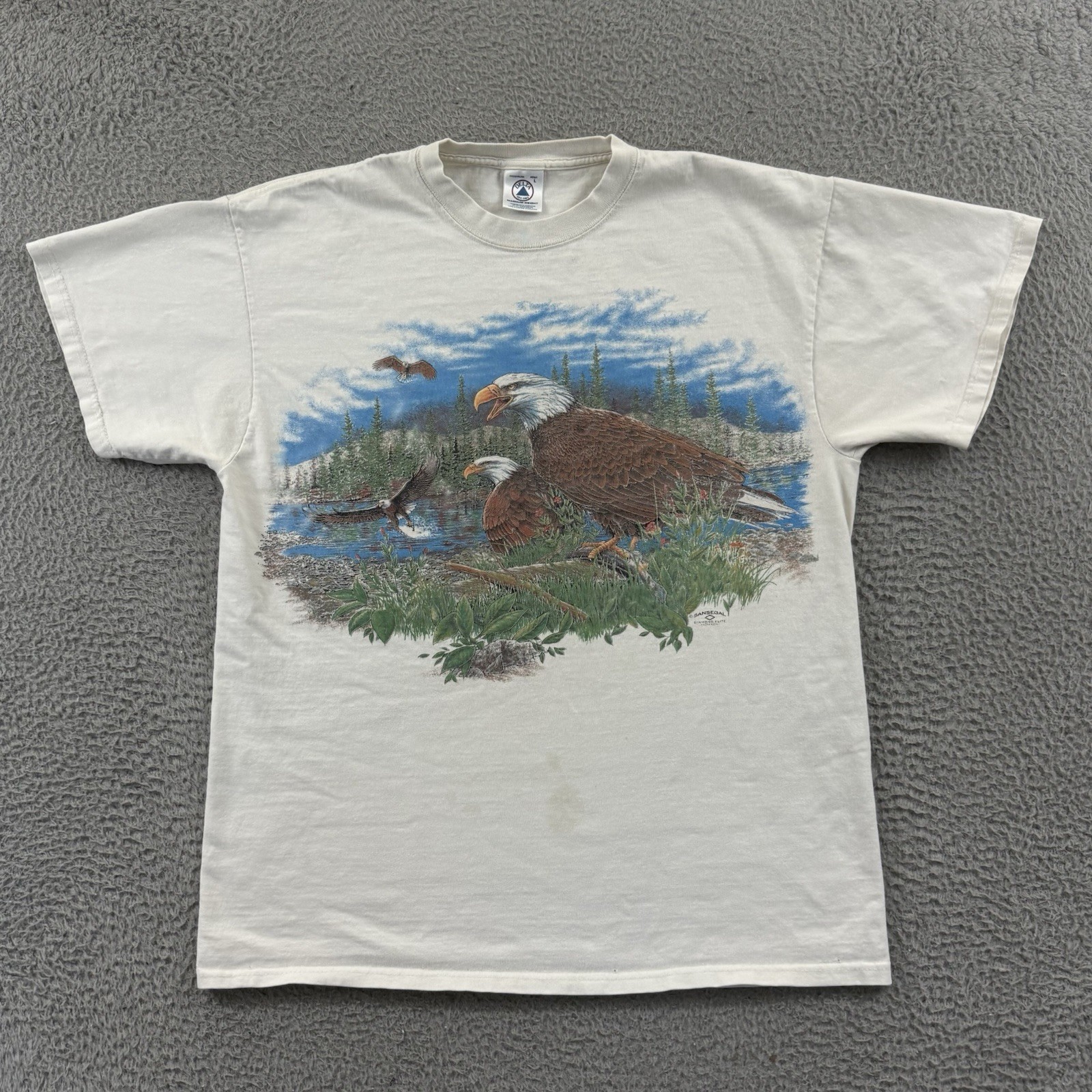 Vintage Bald Eagle Shirt Men Large White 90s Habitat Nature Short Sleeve Outdoor