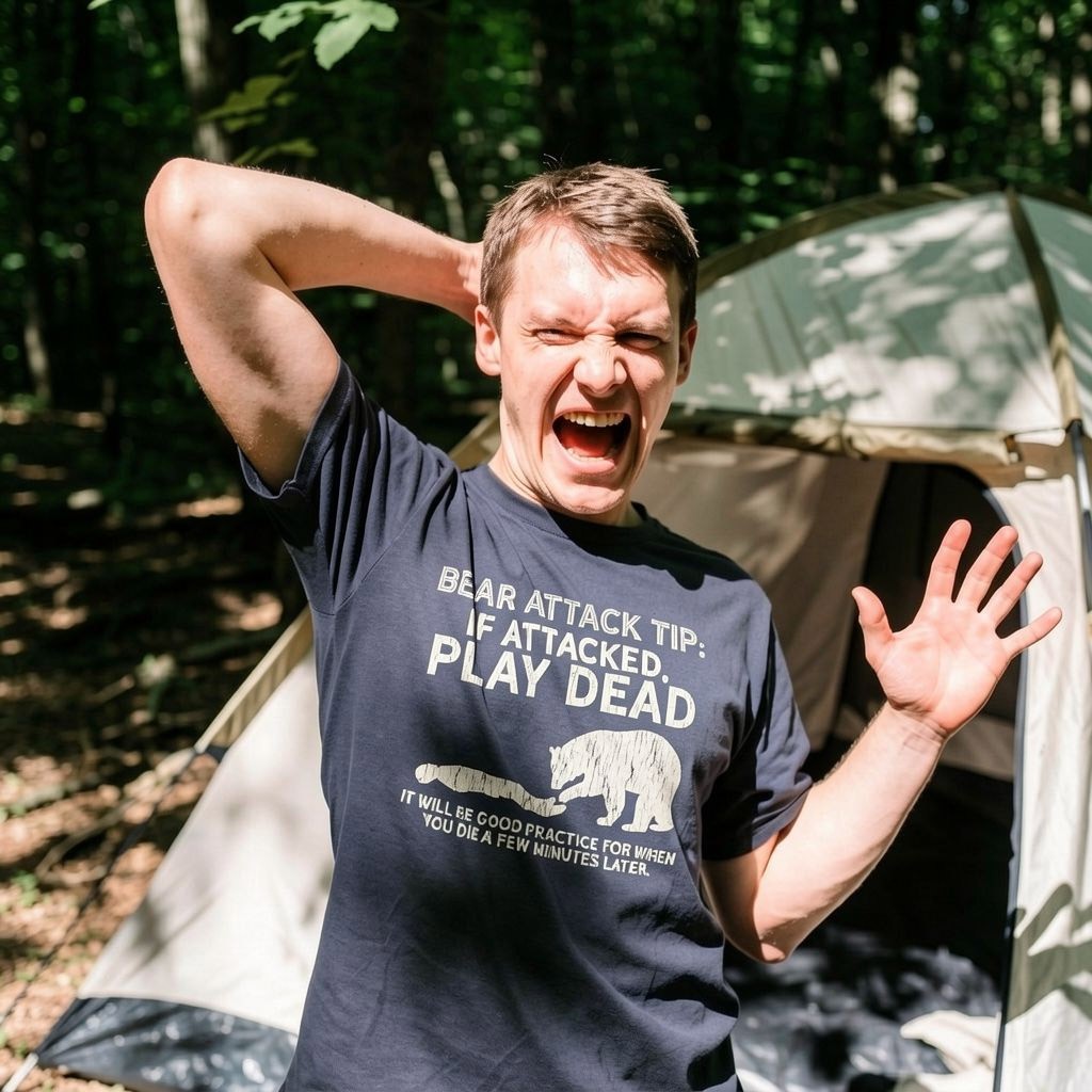 Mens Bear Attack Tip T Shirt Funny Camping Hiking Outdoor Adventure Sarcastic gallery