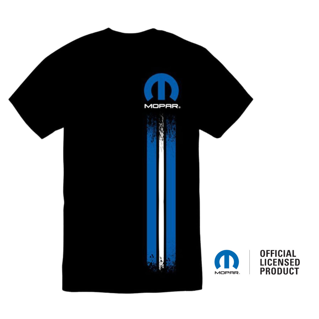 Mopar Logo Rally Stripe Short Sleeve Cotton T-Shirt Black Official Licensed