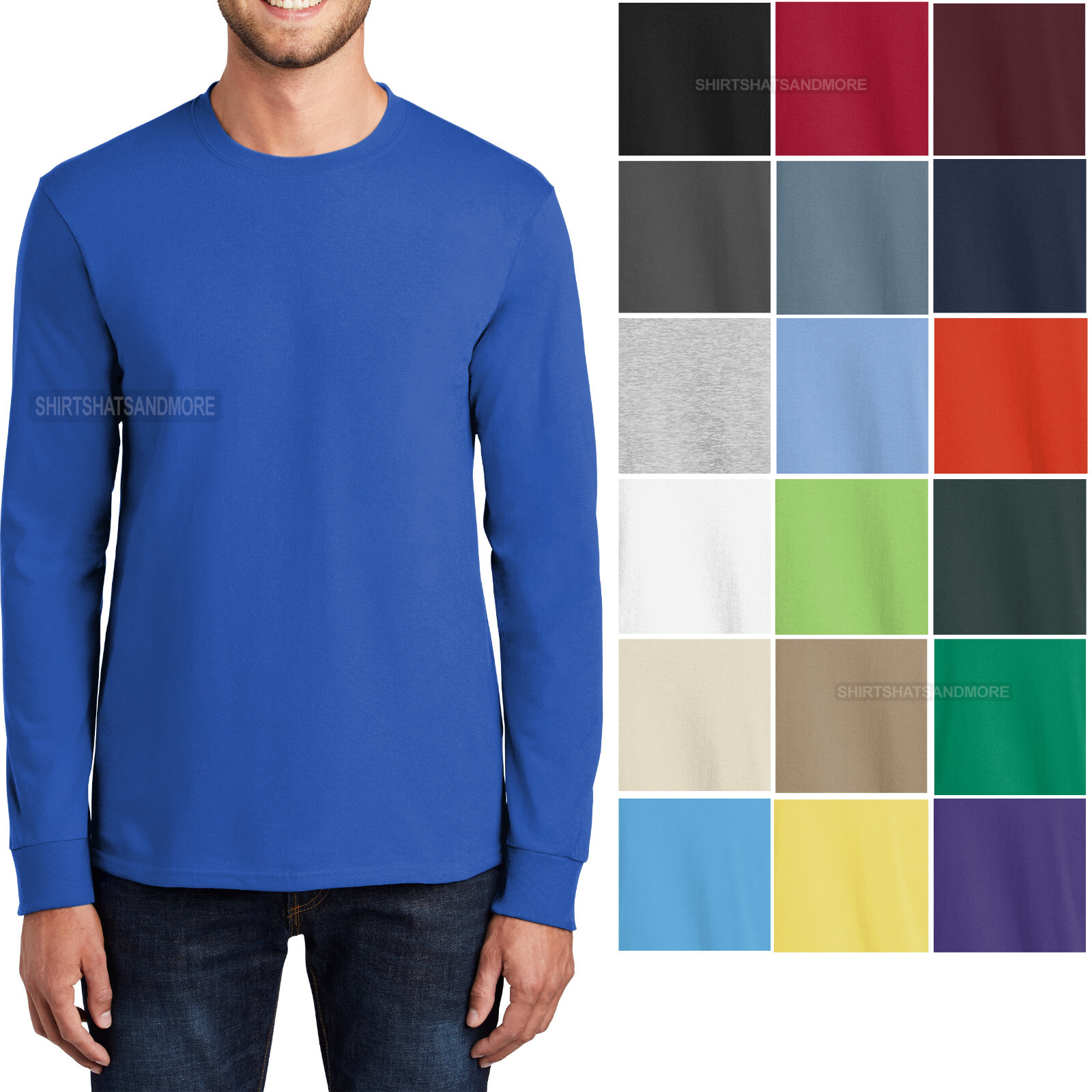 Mens 100% Soft Cotton Big & TALL Long Sleeve T-Shirt Crewneck Tee LT-4XLT NEW! gallery