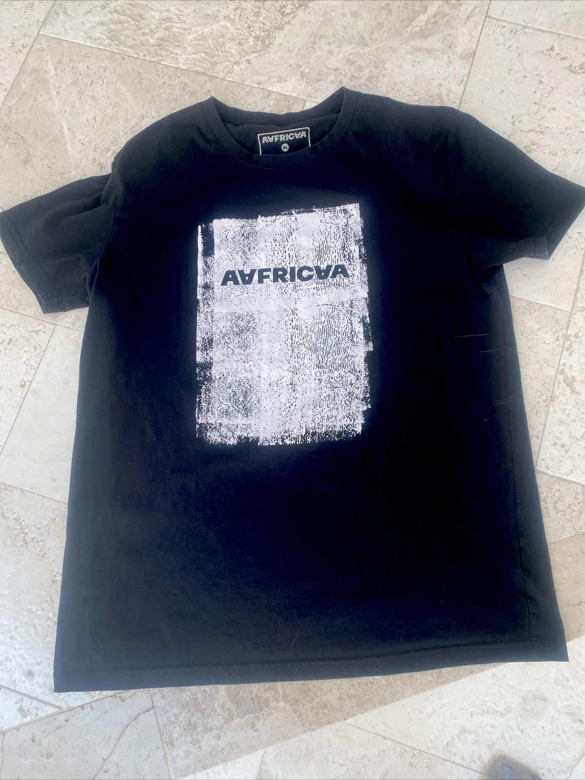 Black Silk-Screened T-Shirt X-Large AFRICA w/inverted A's EUC gallery