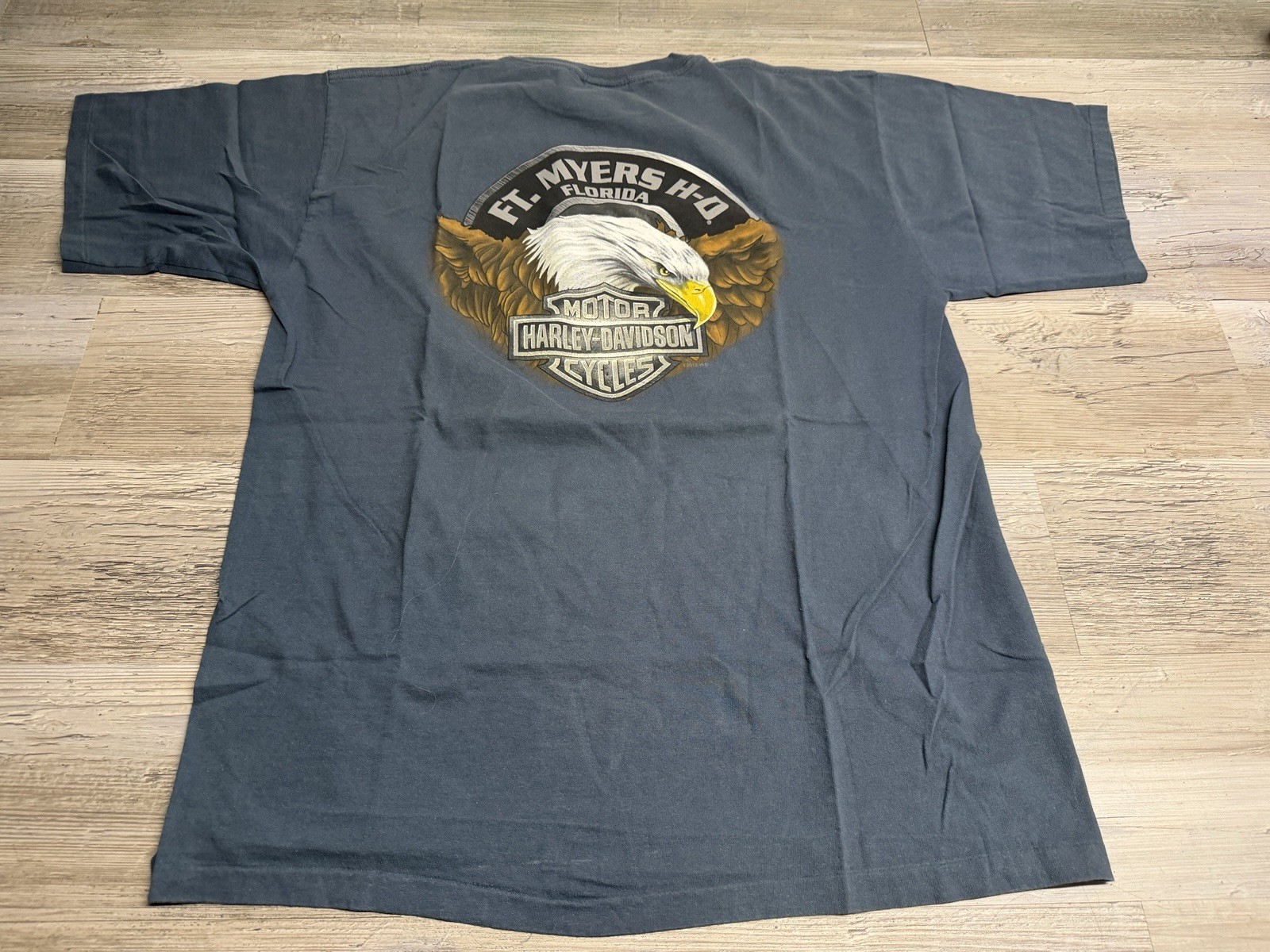 Harley Davidson Eagle T-Shirt Ft Myers Florida Double Sided American Flag XL gallery