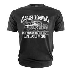 Men’s Funny Camel towing T-shirt double meaning humor humorous tee joke shirt