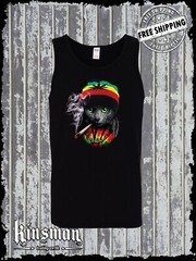 Rasta Cat Tank Top T-Shirt Smoking Joint Jamaica Marijuana Pot Weed Cannabis 420