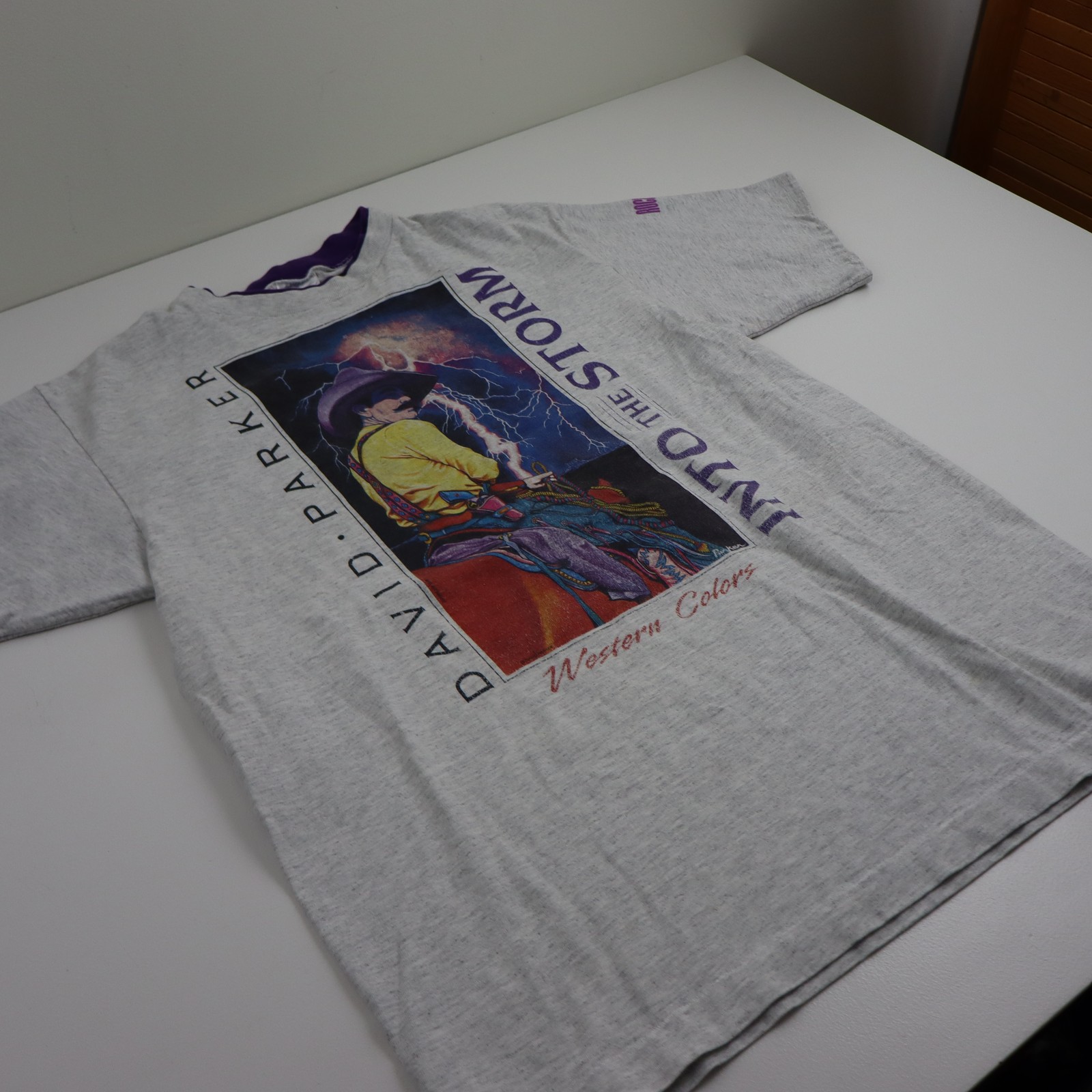 Vintage 90s David Parker Into The Storm T Shirt Mens XL/L Western Art Ringer Tee gallery