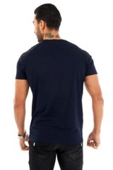 Avenue George V Paris Short Sleeves Navy Men’s T-shirt Silver Rhinestone GV-logo