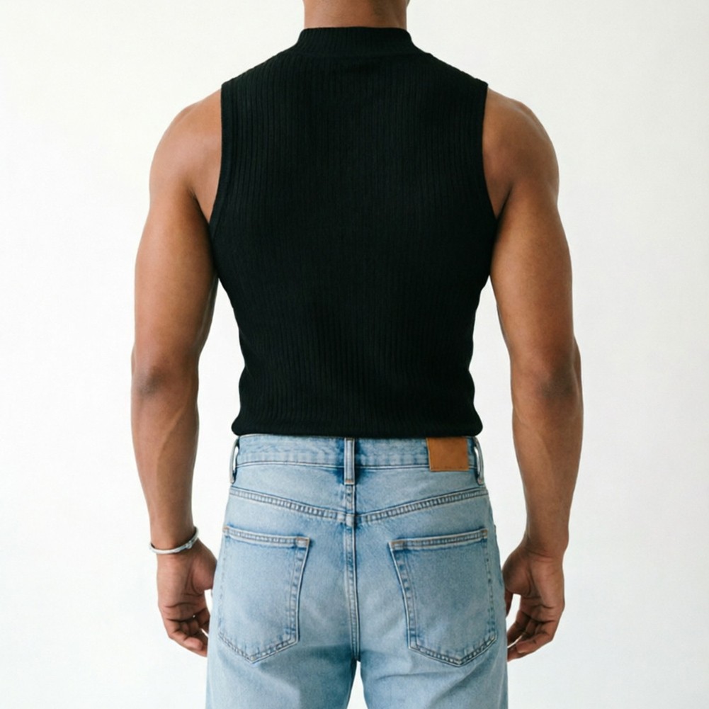 Men Ribbed Sleeveless Tank Top with Half Turtleneck Neckline Casual Vest gallery