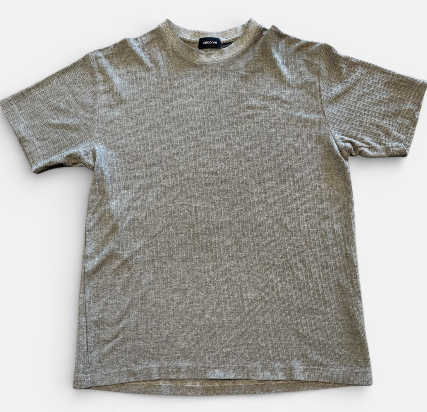 Claiborne Men’s Ribbed Moss Gray T-Shirt Medium