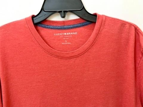 Lucky Brand T-Shirt Mens Large Coral Red Heather Short Sleeve Crew Neck Tee gallery