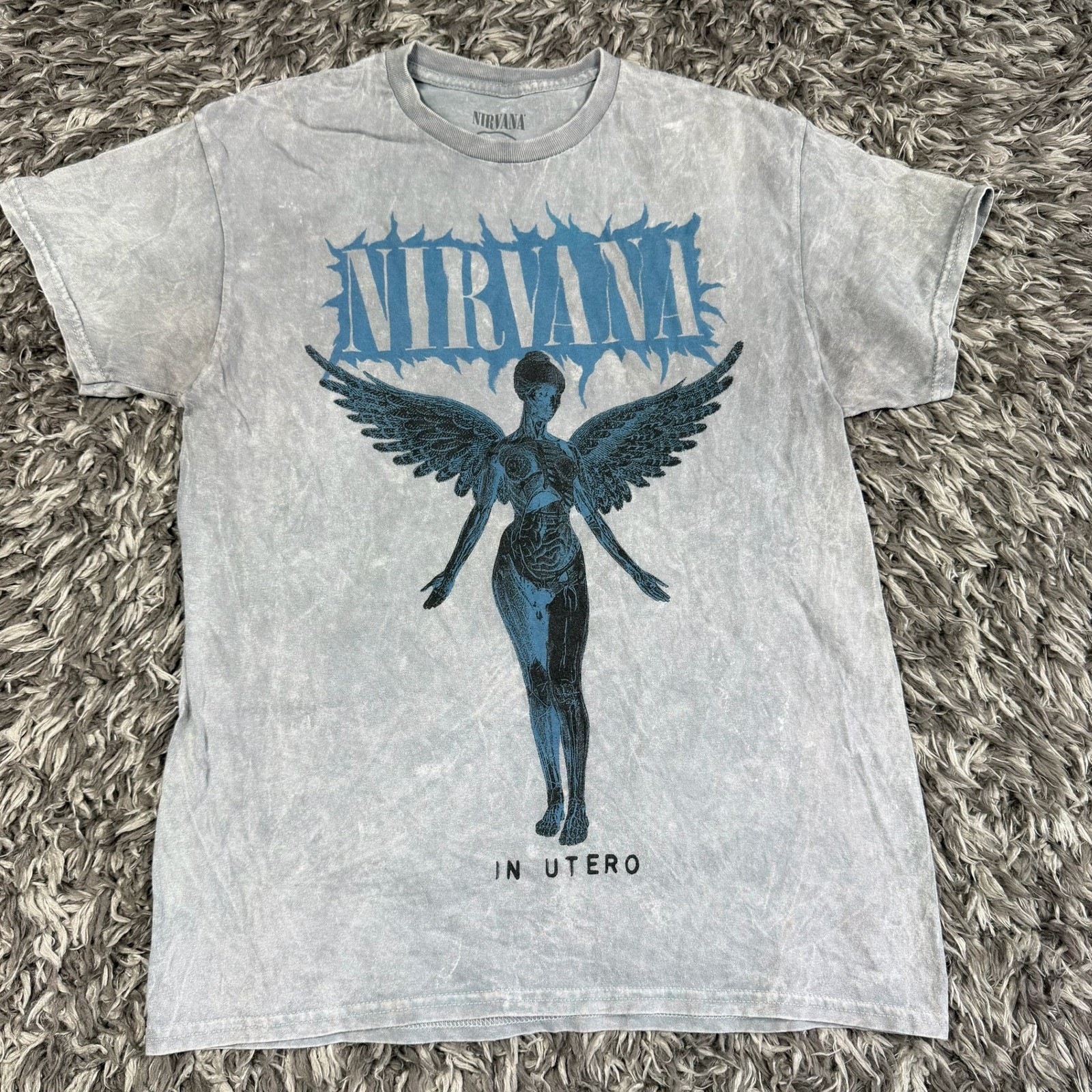 Nirvana In Utero Graphic T-Shirt Gray Acid Wash Band Tee Mens Size Medium 3163