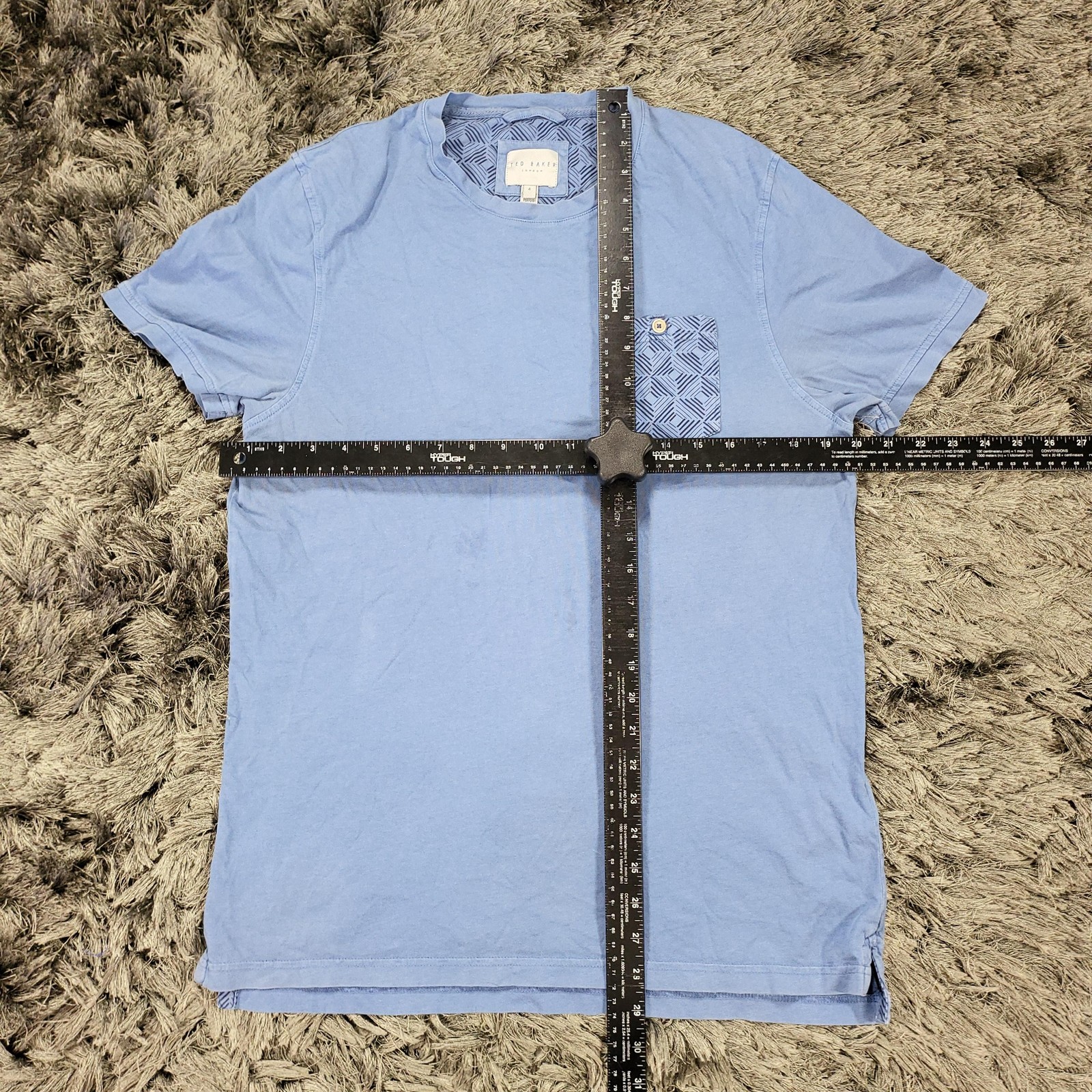 Ted Baker Shirt Mens 4 Blue Geometric Pocket Cotton Short Sleeve London Flaws gallery