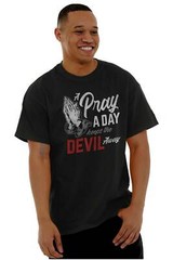 Prayer Keep Devil Away Religious Christian Adult Short Sleeve Crewneck Tee